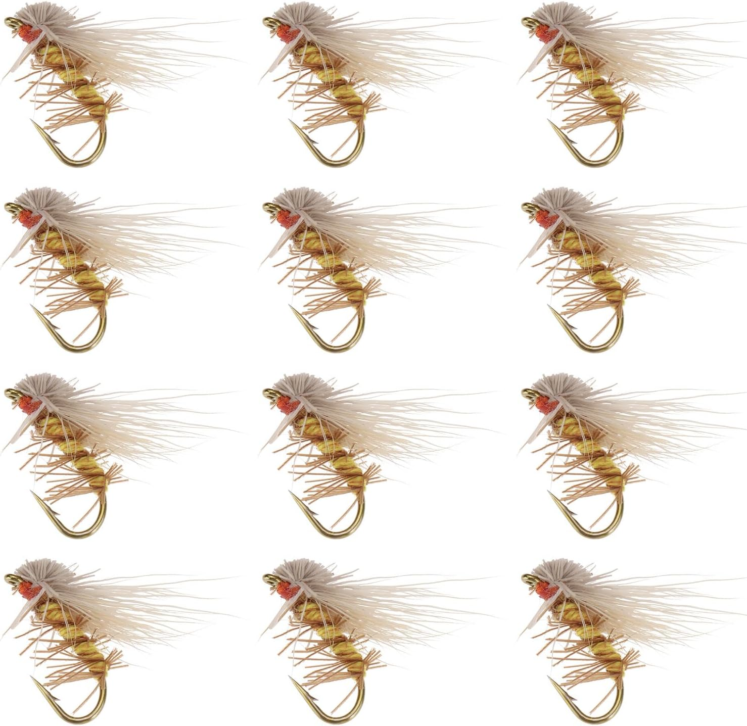 Emsea 12Pcs Barbless Dry Flies Fly Fishing Lures Silkworm Moth Fly Bait Hand Tied Fishing Flies for Fishing Trout Bass Salmon 15Mm image number 2