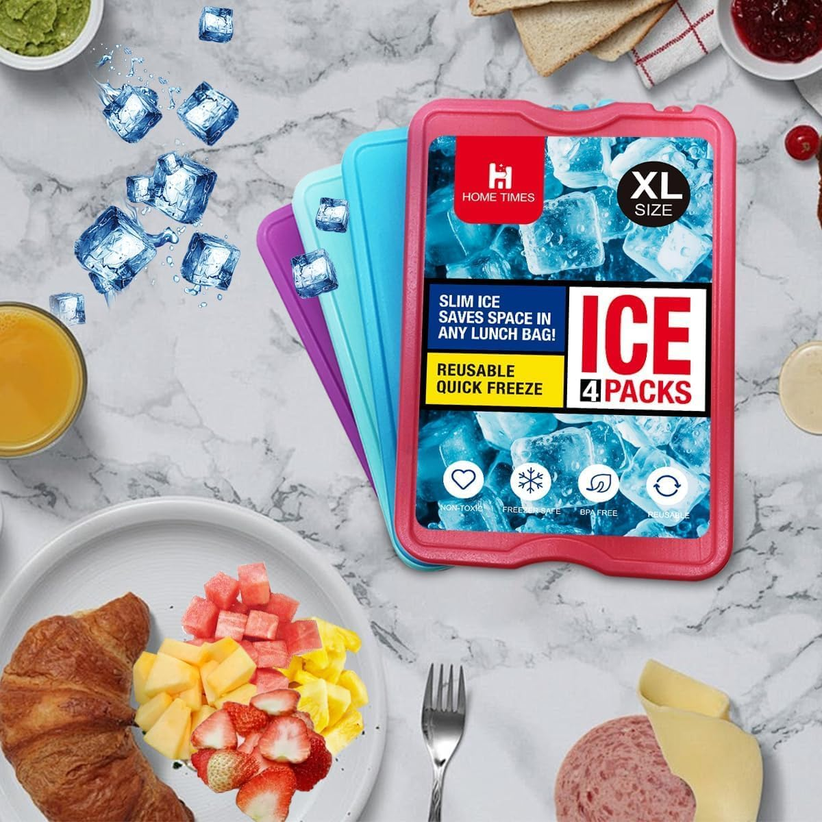 Home Times 8 Pack XL Slim Ice Packs, Quick Freeze Space Saving Long-Lasting Reusable Ice Packs for Lunch Boxes or Coolers(Empty Box without Water)