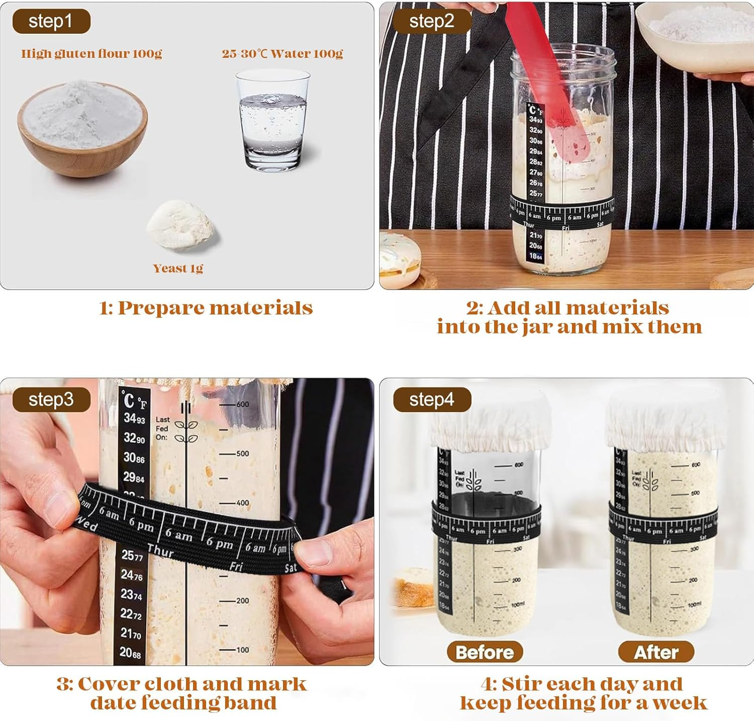 Sourdough Starter Kit - Banneton Proofing Basket Set, 9'' round & 10'' Oval Sourdough Baskets, Complete Sourdough Bread Baking Supplies with Starter Jar,Bread Sling,Lame,Danish Dough Whisk&Bread Bags image number 6