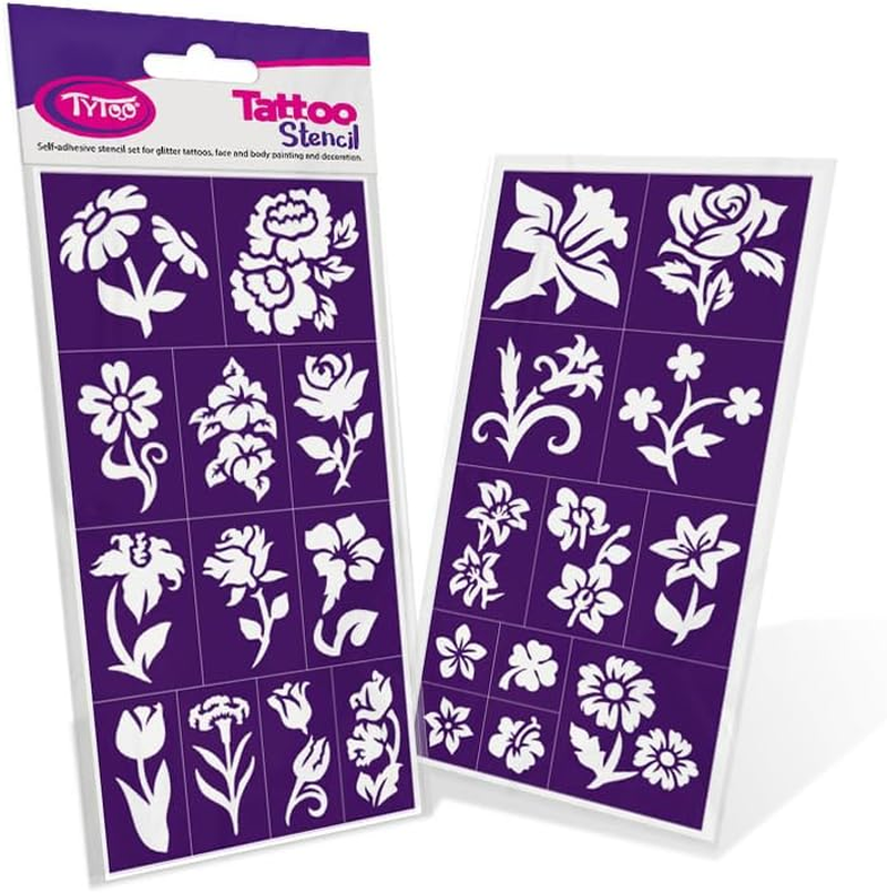 Tytoo Glitter Tattoo Stencil Set - Reusable Templates for Children & Adults - EU Design, Skin-Friendly, Perfect for Parties, Children'S Make-Up & Body Painting (Flowers) image number 4