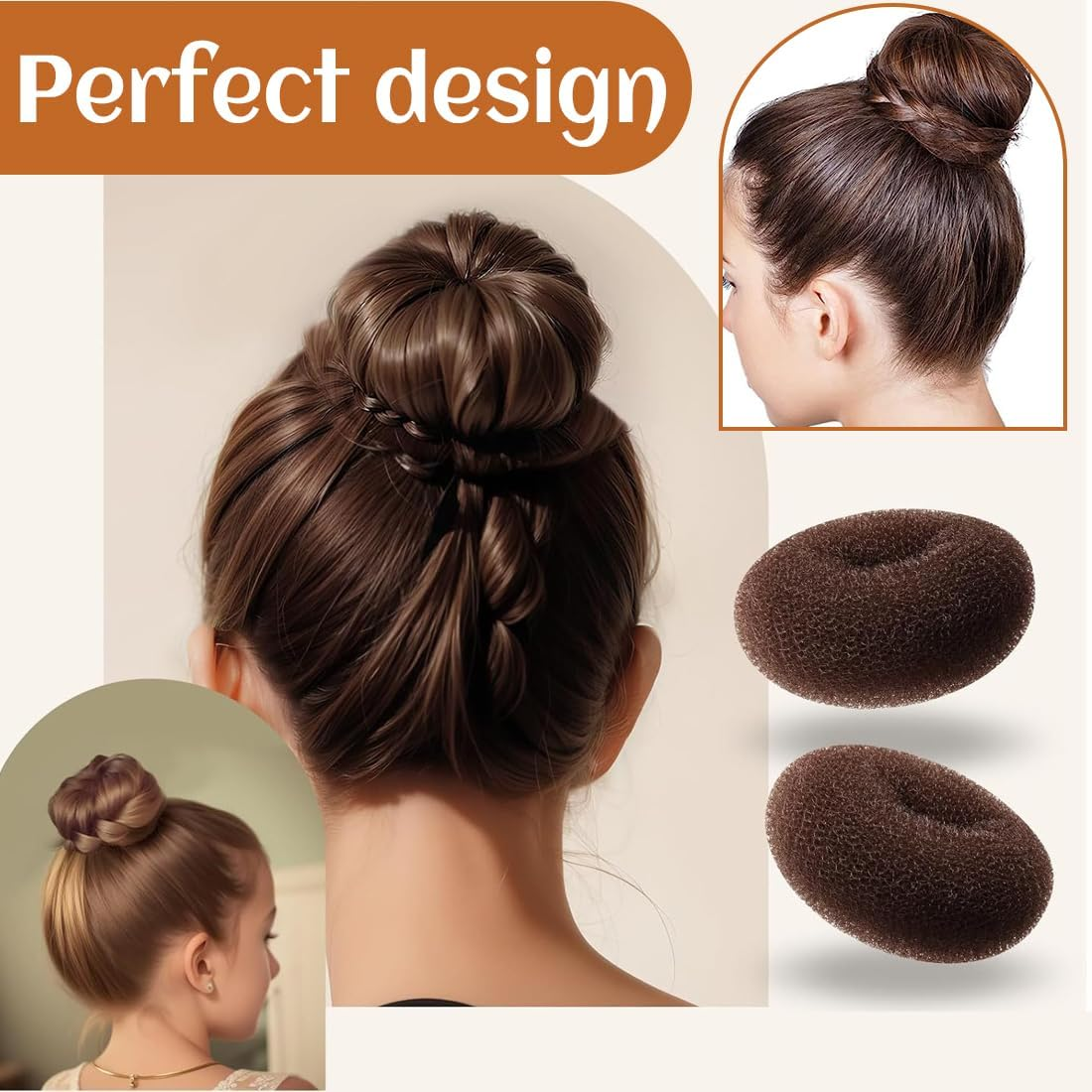 49-Piece Doughnut Hair Bun Maker Set, 4 Pieces Bun Cushions, 20 Invisible Hair Net with 5 Elastic Hair Bands and 20 U-Shaped Hairpins, Bun Pillow Hairstyle Aid Set, Doughnut Hair Bun Maker Set image number 5