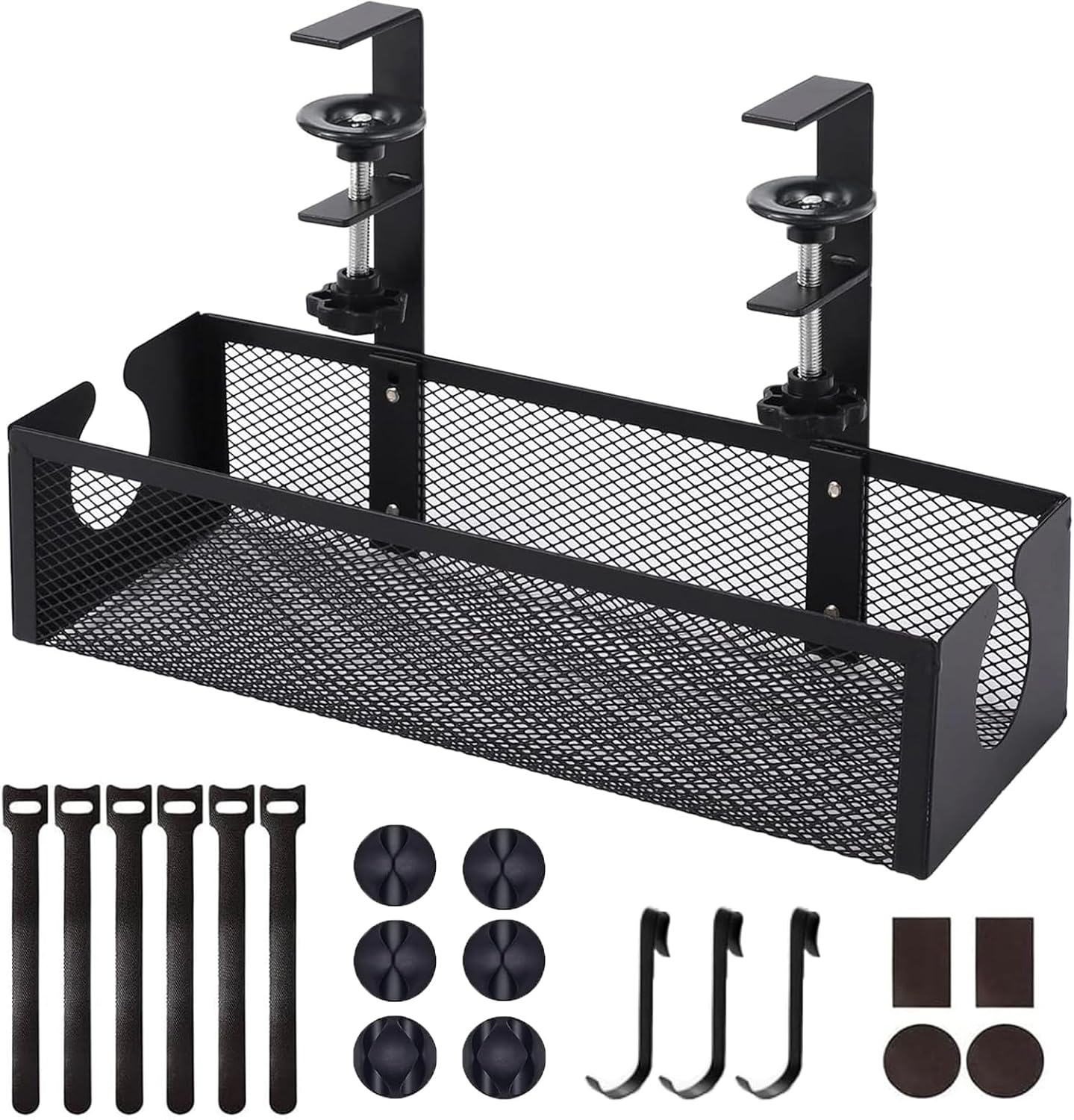 Under Desk Cable Management Tray - Easy Clamp Mount, No Drill Steel Organizer - Neat and Tidy Wire Storage for Home, Office, and Standing Desks (Black) image number 6