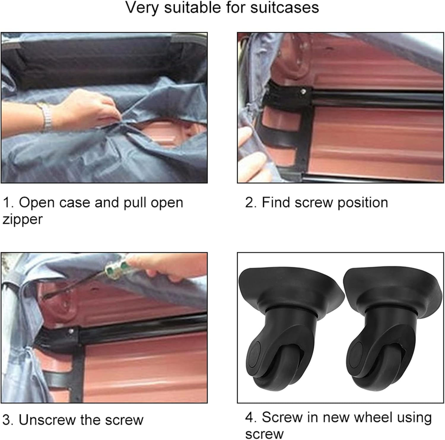 Locadence Suitcase Replacement Wheel, PP PET Black Single Row Wheels Mute High Pressure Resistance Universal Wheel for Luggage Cases Accessory image number 6