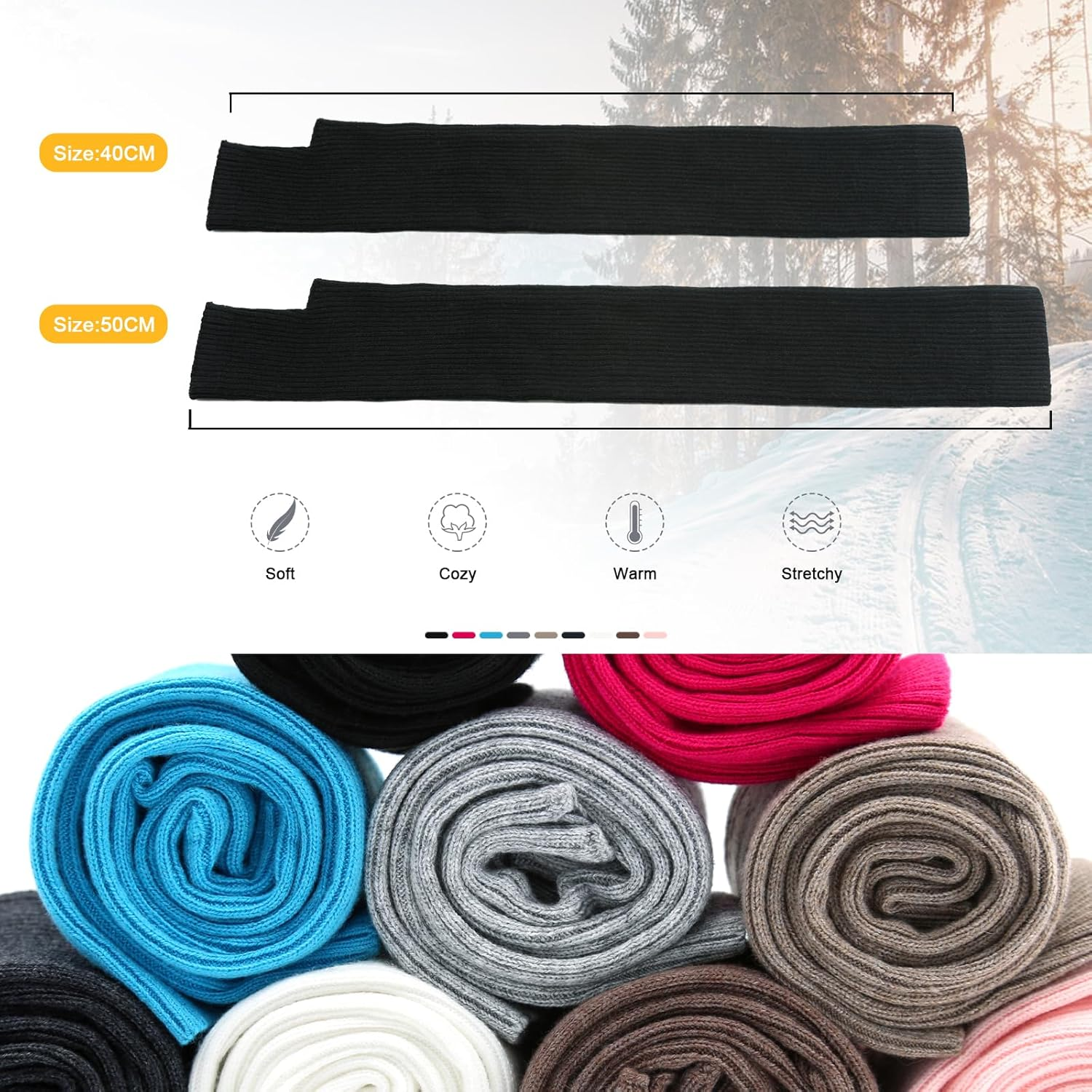 SEYUFN Winter Fingerless Long Gloves for Women Cashmere Blended Knitted Arm Warmers Super Soft Black Arm Sleeves image number 5