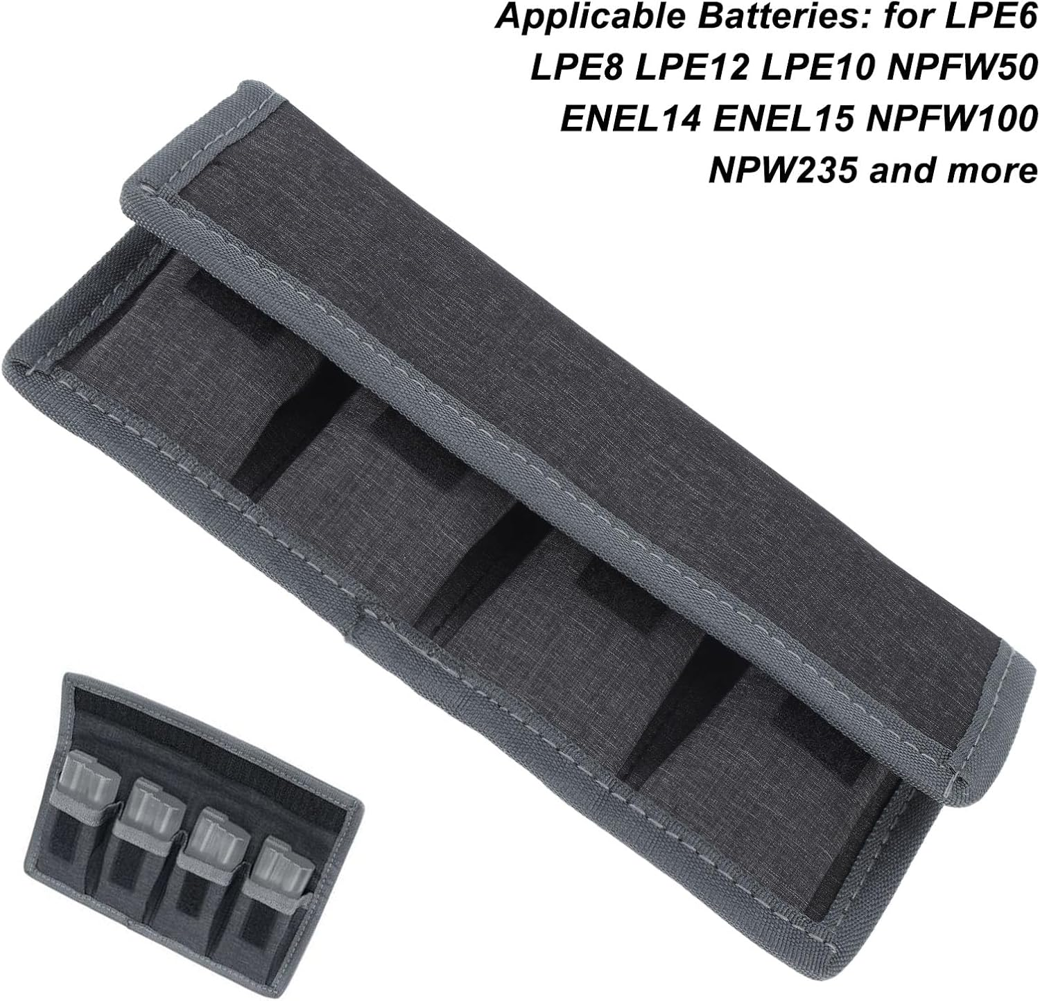 DSLR Camera Battery Case, Camera Battery Pouch Holder Case with 4 Pockets Fall Prevention, Waterproof Camera Battery Storage Bag for LPE6 LPE8 NPFW50 ENEL14 ENEL15 NPFW100 NPW235 image number 6