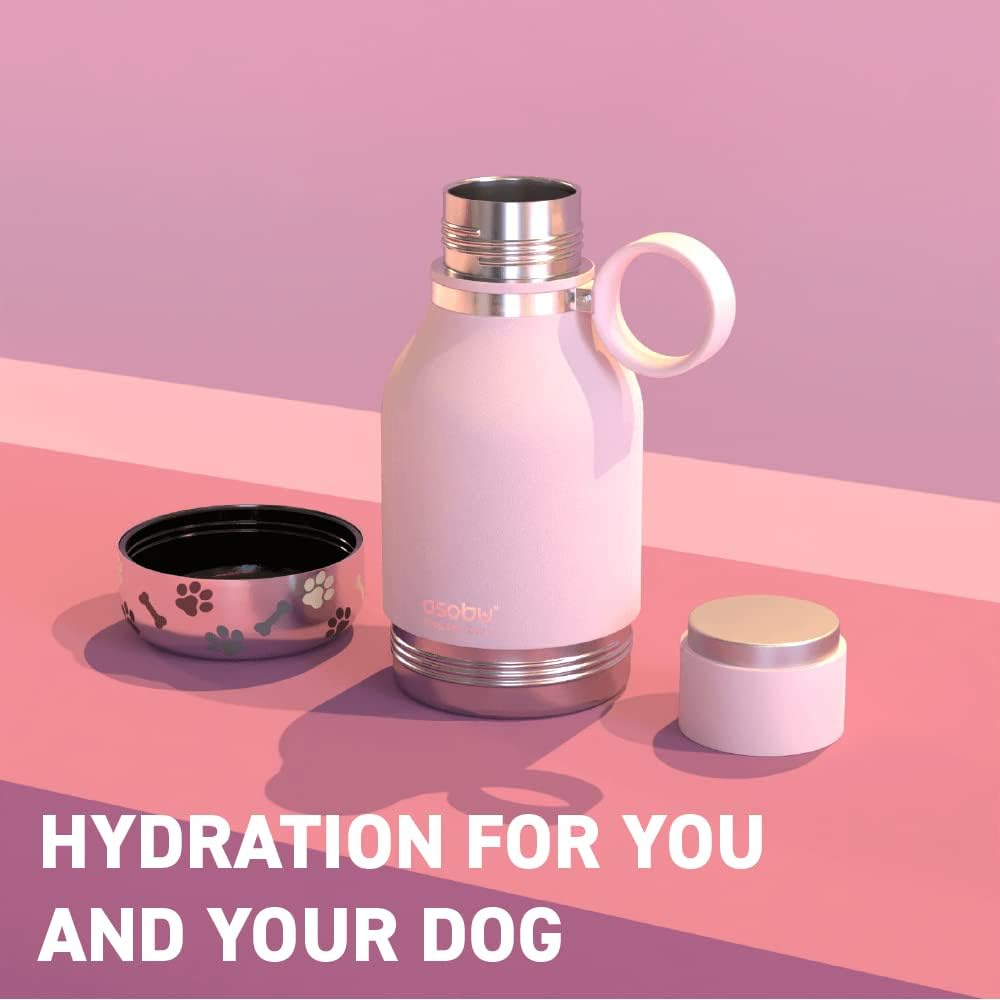 Asobu Stainless Steel Dog Bowl Bottle, Pink, 975 Ml Capacity