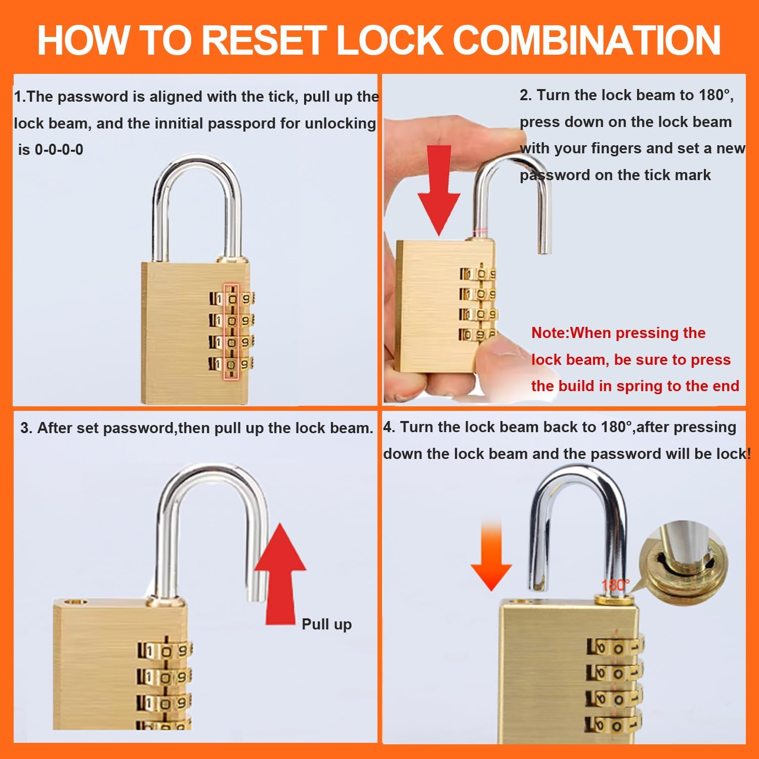 Padlock,1 Pack Combination Lock-Solid Brass Copper Security Padlocks Password Combination Code Lock for Gym Digital Locker Suitcase Drawer Lock Hardware by H Home-Amrt image number 3