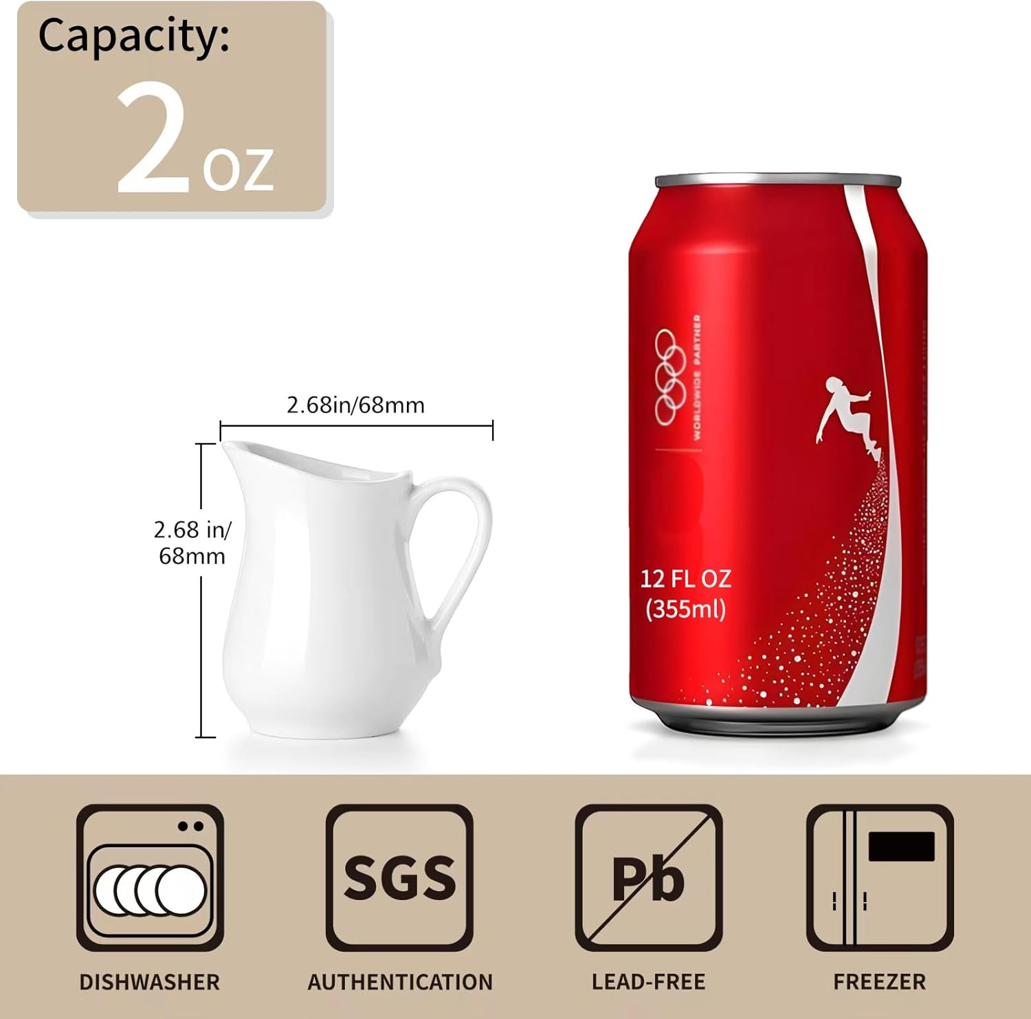 Gurygo 2 Oz (Set/2) Creamer with Handle,Small Classic White Fine Porcelain Creamer Pitcher, Small Milk Pitcher for Coffee Milk Sauce - Microwave & Freezer Safe image number 4