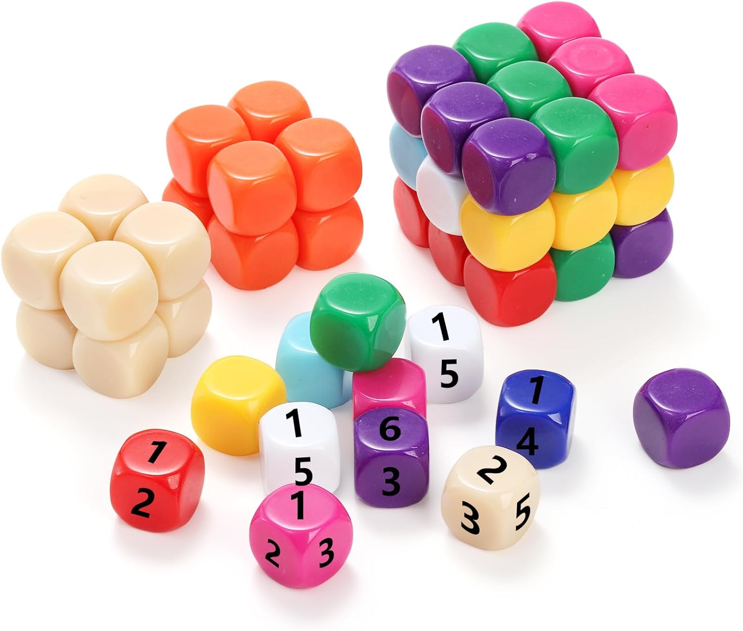 100 Pieces Blank Dice, 16MM Acrylic Colored Dice Cubes, Assorted Color DIY Dice, Six Sided Bulk Dice for Board Games, DIY Sticker, Math Counting Teaching (10 Colors) image number 6
