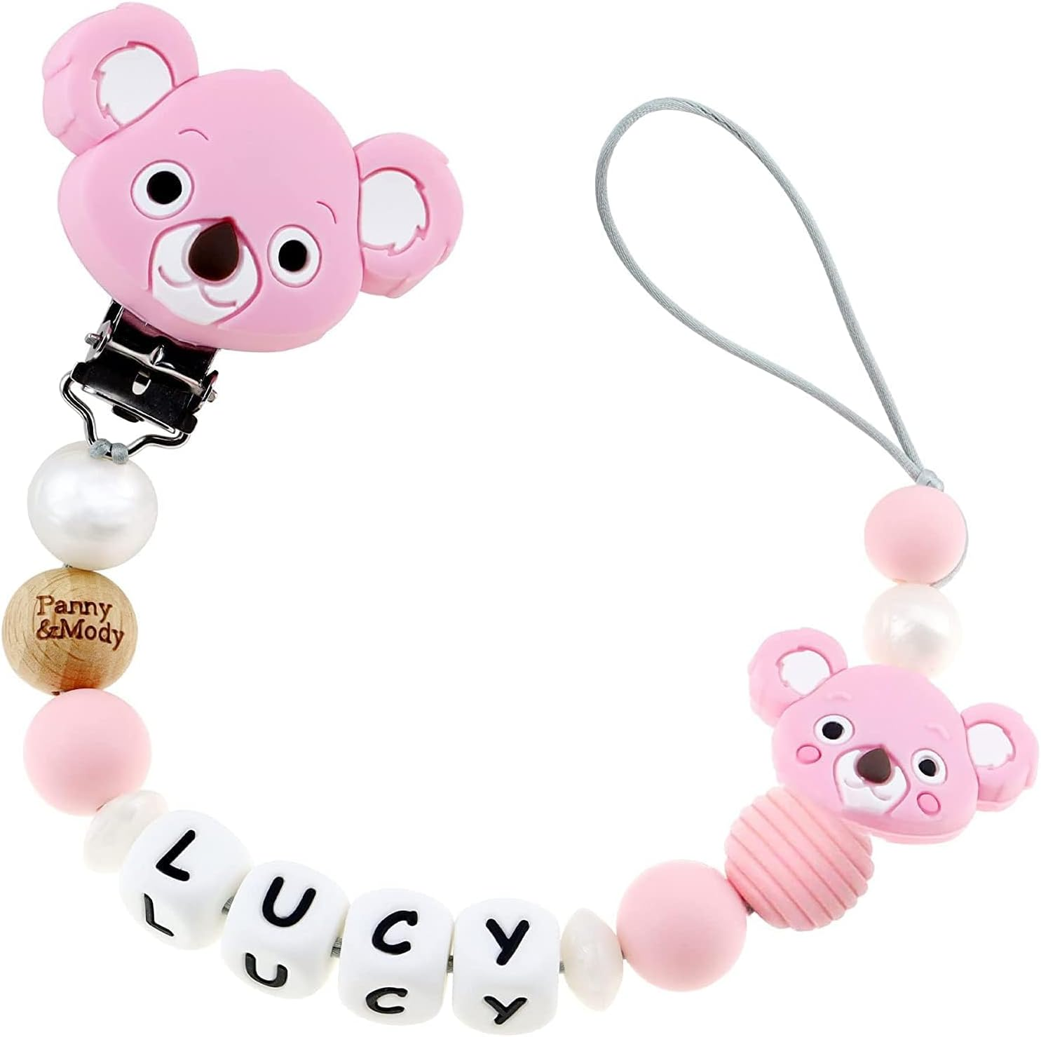 Panny & Mody Personalised Dummy Clip with Baby Name, Customisable Baby Soother Chain Fro Bbay Bosys - Koala Pink image number 3