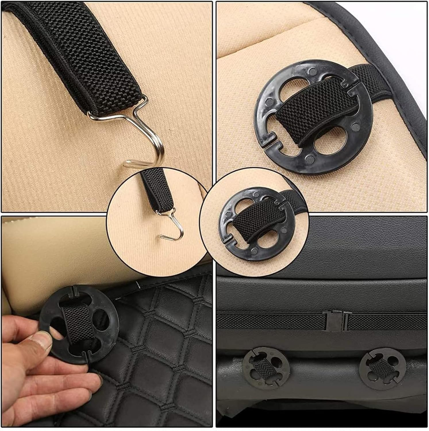 Moicstiy 24Pcs Car Seat Cover Plum Plate Metal Hooks, 12Pcs Plastic Car Seat Covers Chucks and 12Pcs Metal Hooks Set Locking Clip Plastic Card Fixed Fastener Buckle Replacement for Car Seat (Black) image number 3
