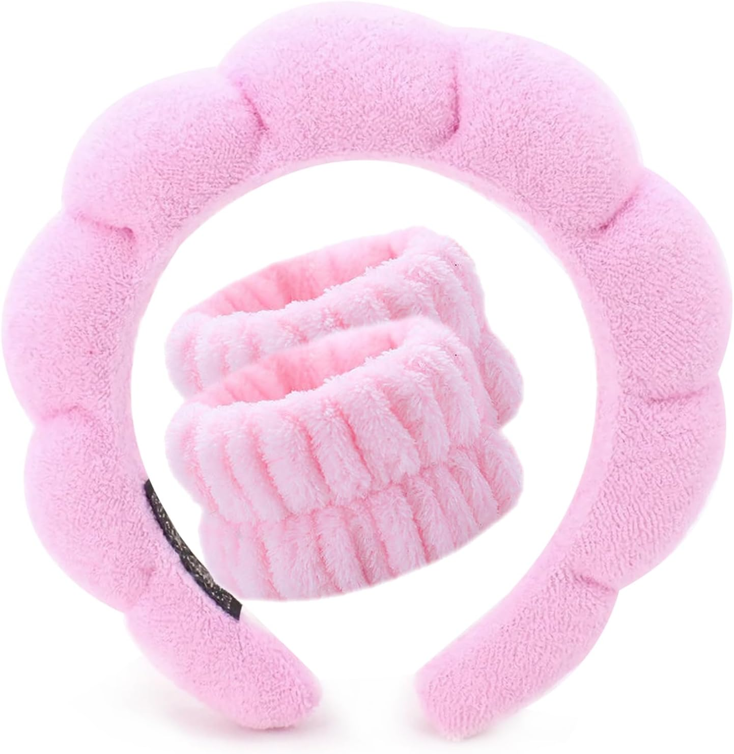 2 in 1 Sponge Spa Headband for Washing Face,Makeup Headbands for Women Girls,Wash Spa Yoga Sports Shower Head Band Terry Towel Cloth Hair Band for Skincare with Wristband Set (Blue)