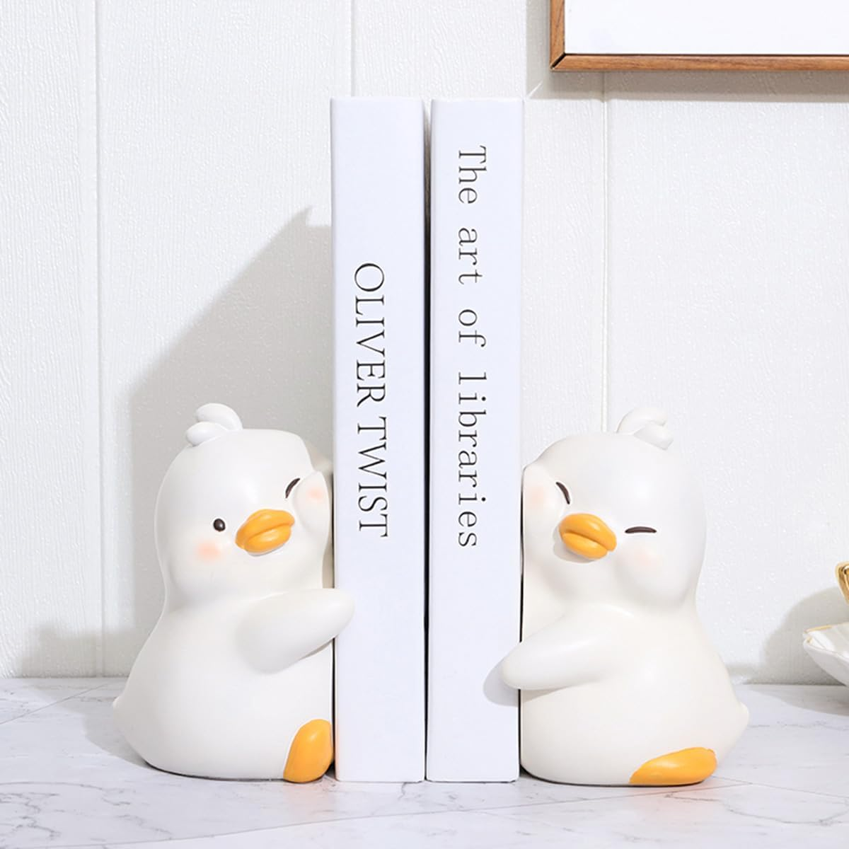 Cute Hug Ducks Decorative Bookends, Unique Book Ends to Hold Books Creative Resin Book Holder Stopper for Home Office Desk Bookshelf Decoration - Penguin image number 6