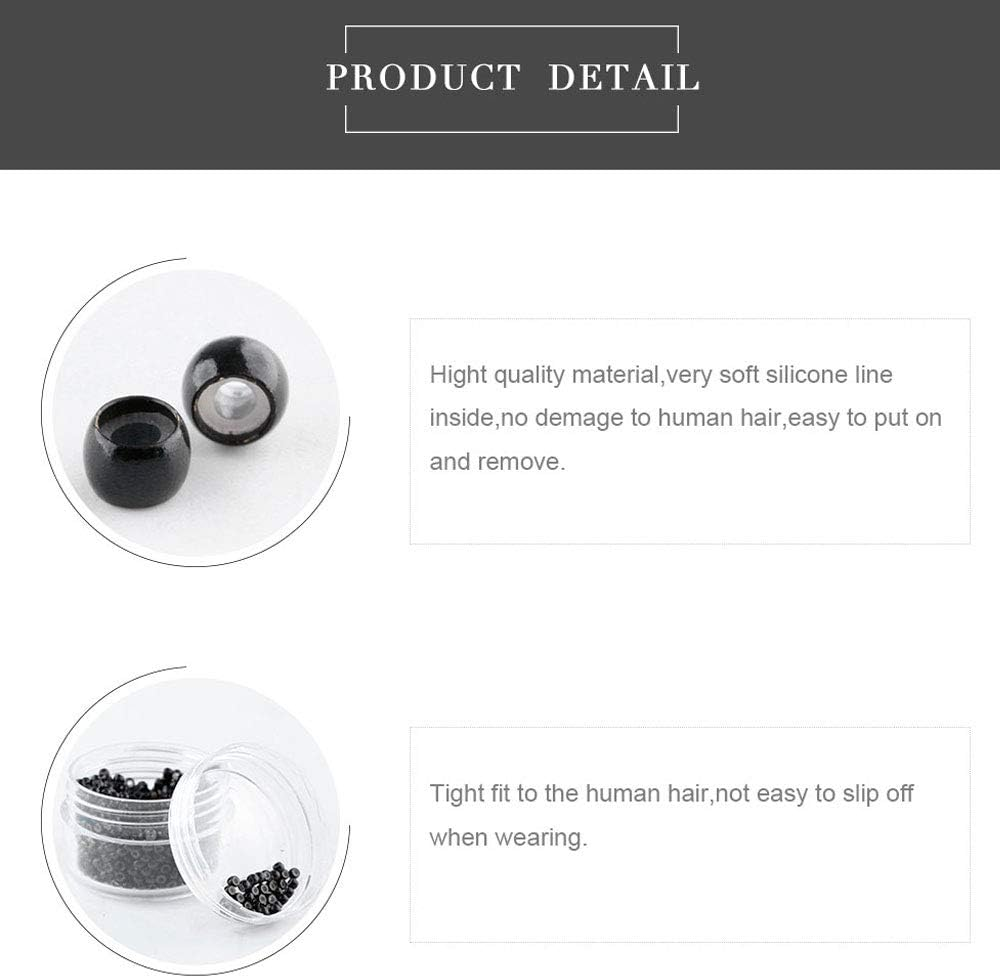 (Black) Silicone Nano Rings Hair Extension Set, Micro Rings and Nano Beads Hair Extension Set, Aluminum Rings, Silicone Coated Beads - Beige image number 2
