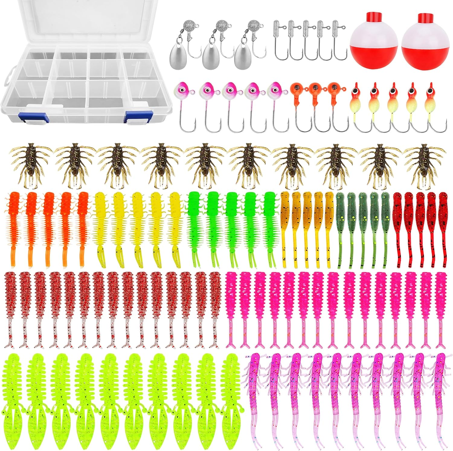 Fishing Lures Tackle Box Bass Fishing Kit Including Animated Lure,Crankbaits,Spinnerbaits,Soft Plastic Worms, Jigs,Topwater Lures,Hooks,Saltwater & Freshwater Fishing Gear Kit for Bass,Trout, Salmon.