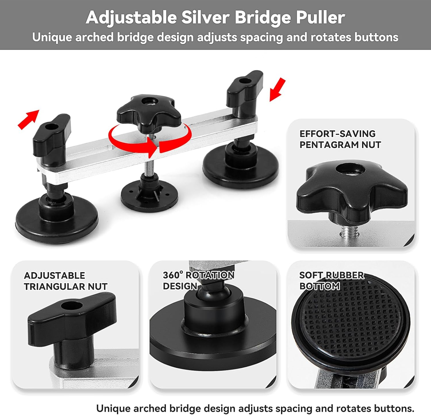 97Pcs Dent Puller Kit, Paintless Dent Removal Kit for Dent Repair, Dent Repair Kit with Golden Lifter, Slide Hammer T-Bar, Bridge Puller, Car Dent Puller Kit for Auto Hail Damage Door Ding image number 5