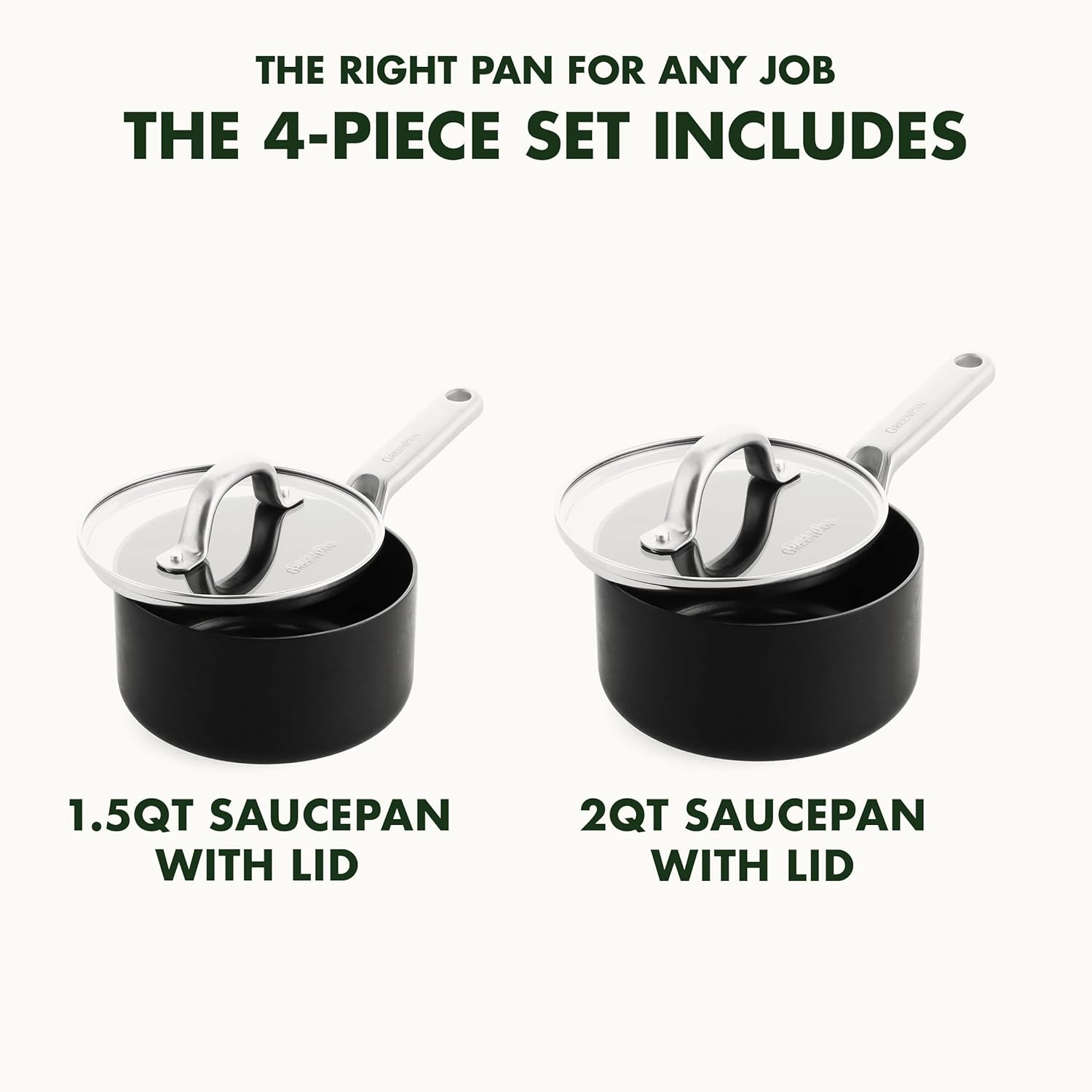 Greenpan Omega Hard Anodized Advanced Healthy Ceramic Nonstick, 1.6QT and 2.2QT Saucepan Pot Set with Glass Lids, Anti-Warping Induction Base, Dishwasher Safe, Oven & Broiler Safe, Black image number 5