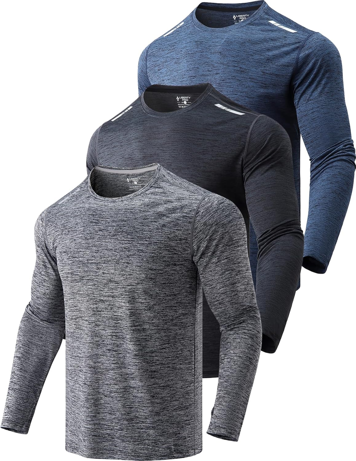 Liberty Imports 3 Pack: Men'S Long Sleeve T Shirts, Dry Fit UV Sun Protection Outdoor Hiking Athletic Active Tops with Thumb Holes