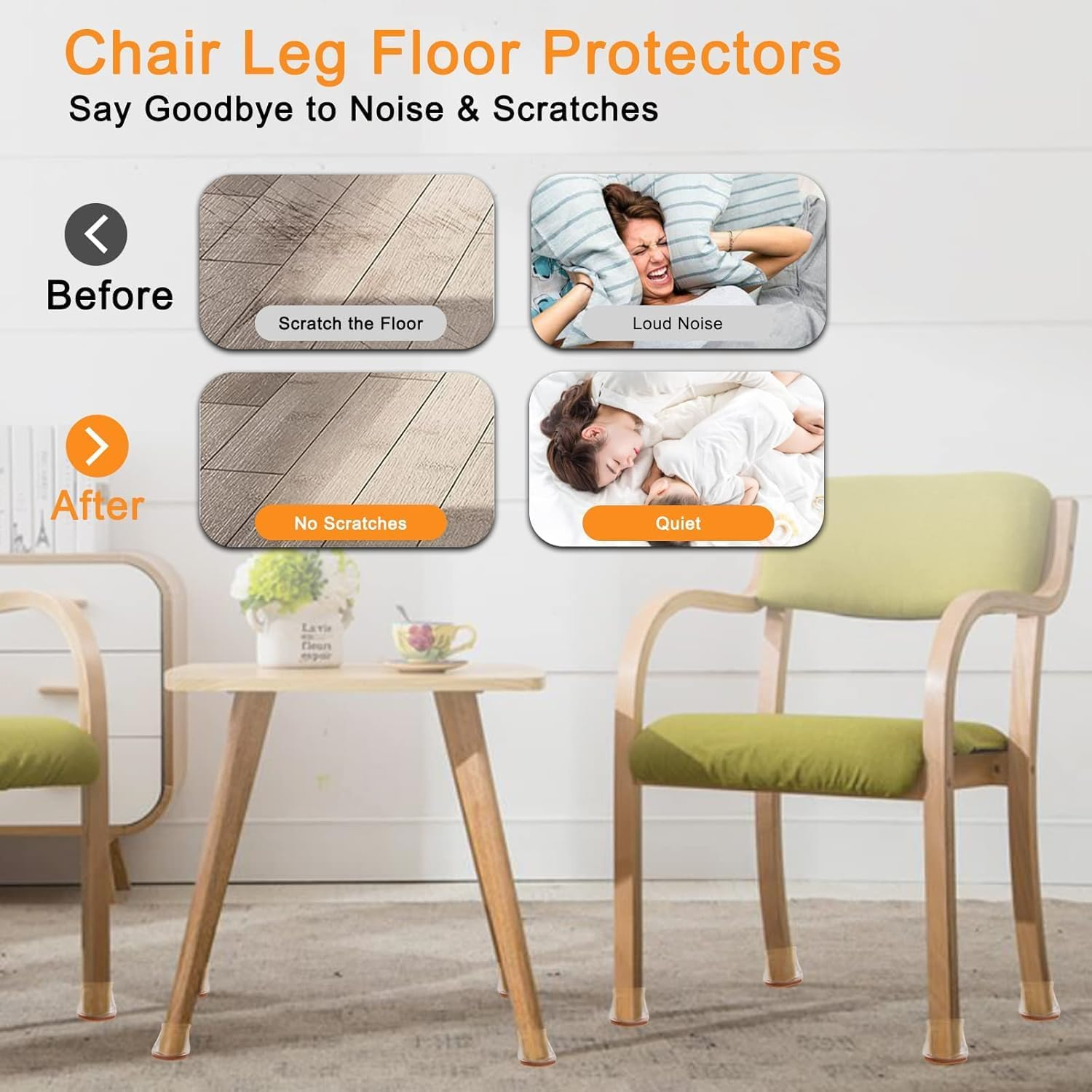 32 Pcs Silicone Chair Leg Floor Protectors, Chair Leg Protectors for Hardwood and Tile Floors, Felt Bottom Furniture Leg Caps Non Slip, Protect Furniture Wood Tile Floors from Scratches and Noise