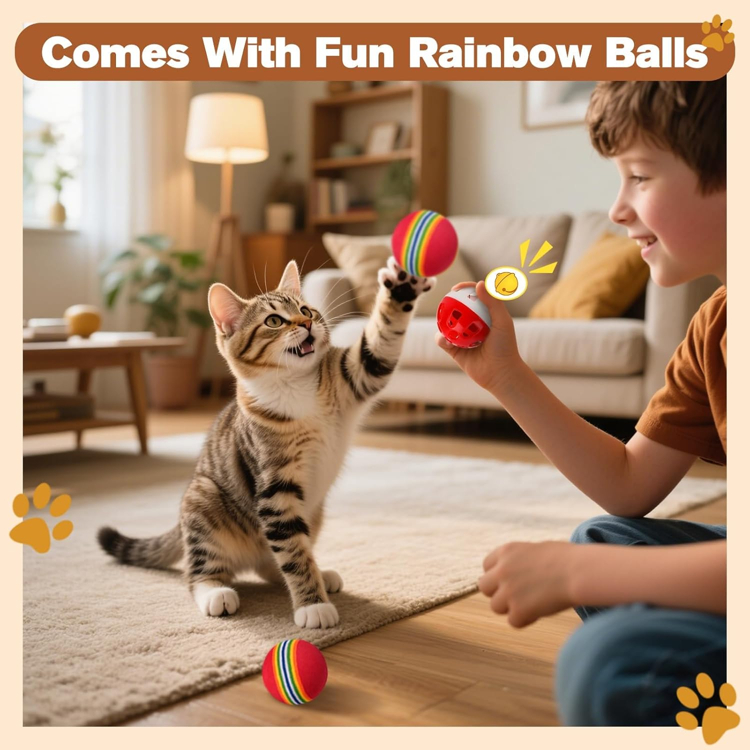 2-Layer Magic Organ Cat Scratcher Board with 4 Interactive Balls and 1 Interactive Cat Feather Toy, Foldable Scratching Pad for Indoor Cats, Magnetic Organ Scratcher Toy, Portable Cats Toys image number 6