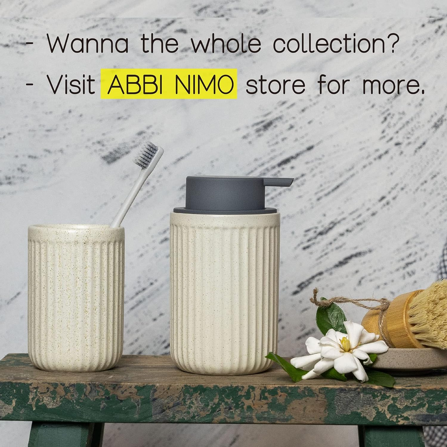 Beige Ceramic Toothbrush Holder for Bathroom Countertop, Randomly Speckled Ceramic Tumbler, Rippled Cylinder Make-Up Brush Holder Pen Holder, Desktop Organizer, Bathroom Accessory image number 2