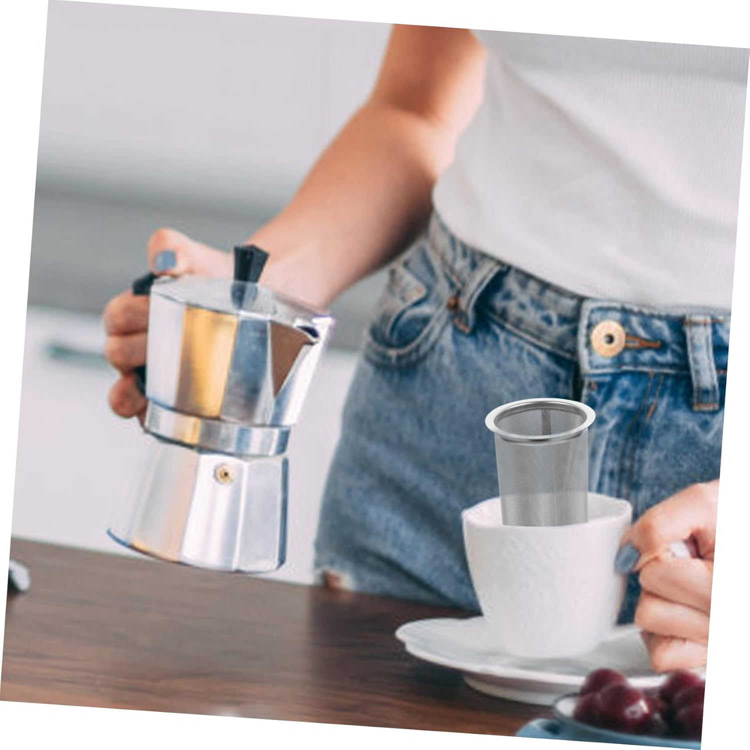 ELAYARD Stainless Steel Tea Strainer and Coffee Filter Portable Mesh Infuser Insert with Evenly Distributed Filter for Loose Tea Cold Brew and Fruit Infuser Jar Use