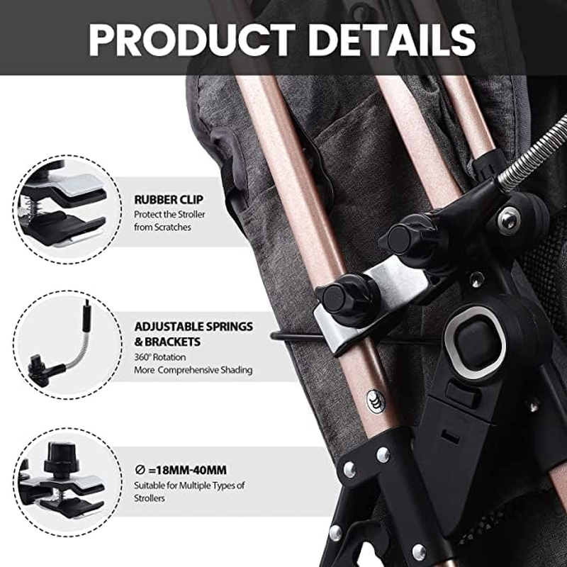 Baby Pram Umbrella with Adjustable Clamp,Buggy Parasol with Clip on Fixing Device UPF 50+,For Pushchair Strollers (Blue) image number 6