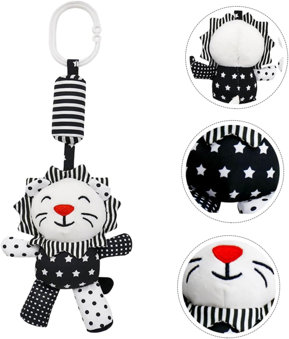 Milisten Black and White Crib Pendant Rattle for Newborns Early Education Plaything with Wind Chime Sound Visual and Hearing Development Cartoon Animal Design for Cot image number 2
