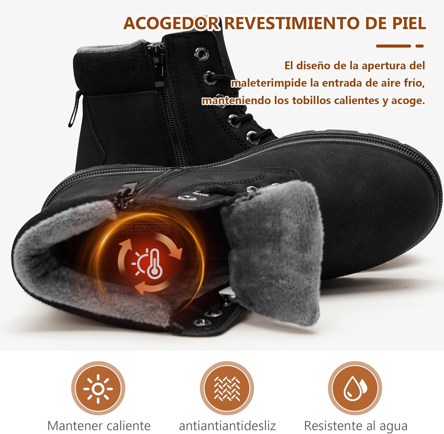 GLAMORA Womens Thermal Lined Lightweight Waterproof Non Slip Sole Side Zipper Comfort Everyday Work Cold Weather Walking Boots image number 2