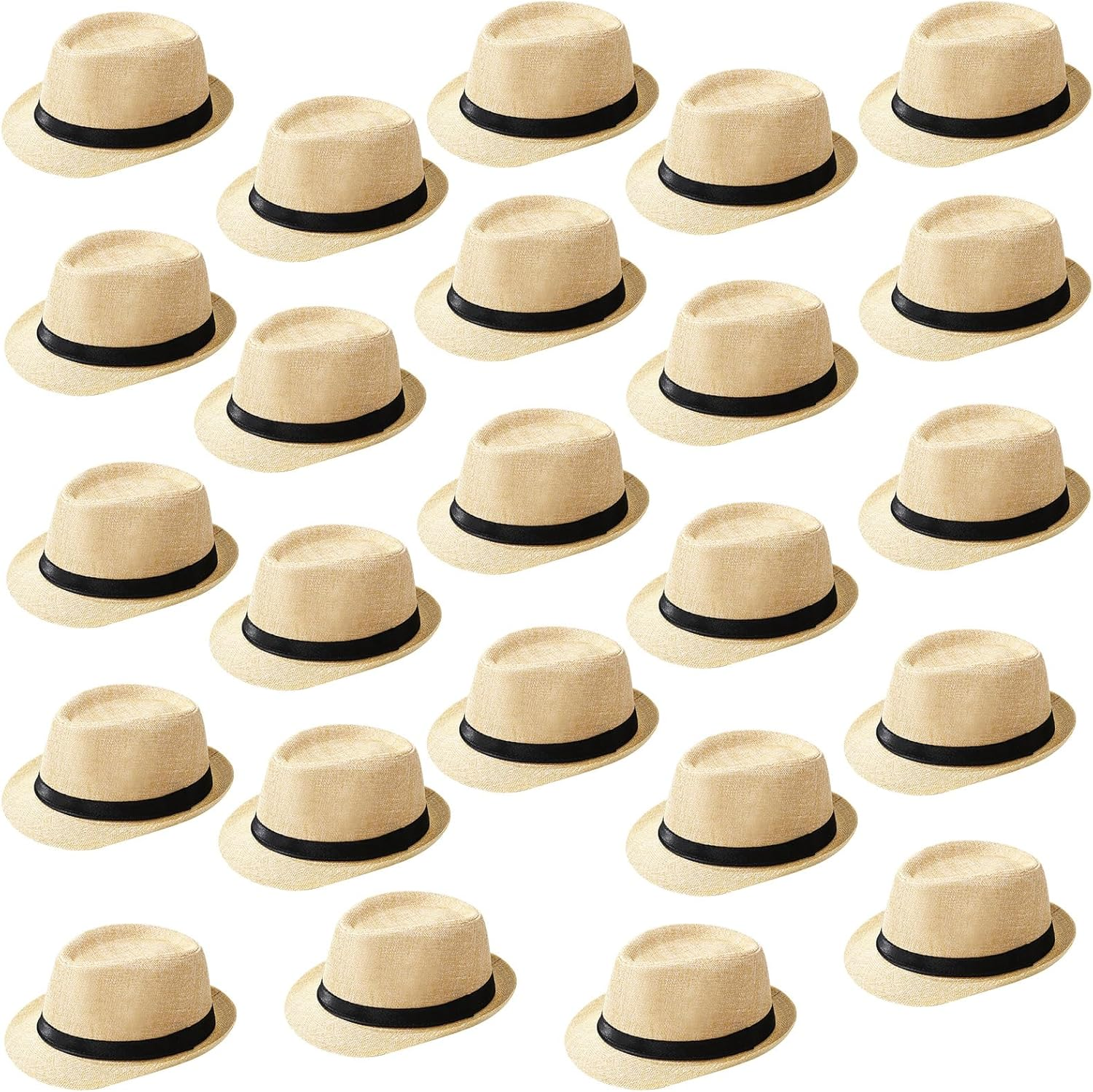 24 Pack 1920S Fedora Hats Bulk for Men Short Brim Sun Panama Hats for Women Party Costume, Circumference 60 Cm image number 3