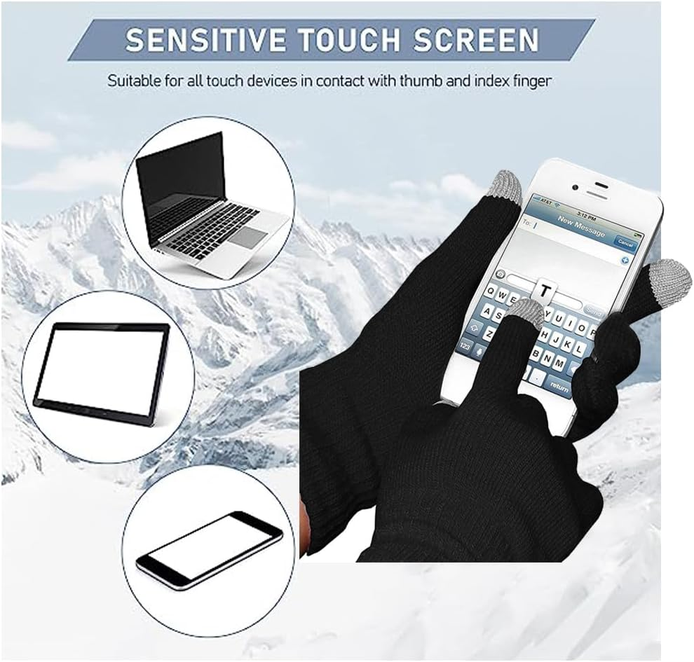 2 Pairs Winter Gloves with Touchscreen Fingers, Thermal Warm Knit Soft Fleece Lined Glove Women Men Elastic Cuff Glove for Running Driving Hiking - Black Grey image number 6