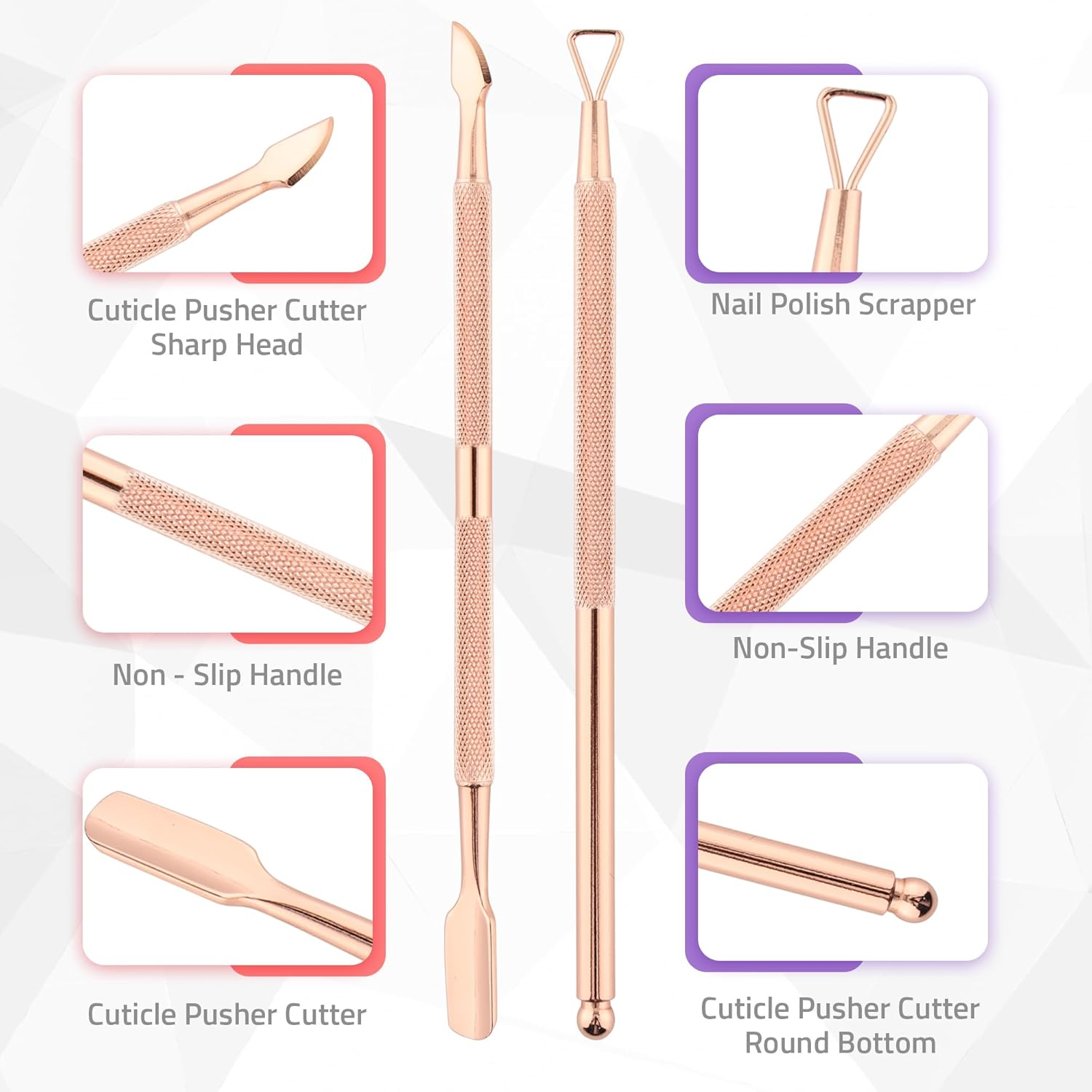 Utopia Care Cuticle Trimmer with Pusher, Nail Trimmer Set, Professional Manicure & Pedicure Kit, Cuticle Remover Tool Kit, Rose Gold - Rainbow image number 4