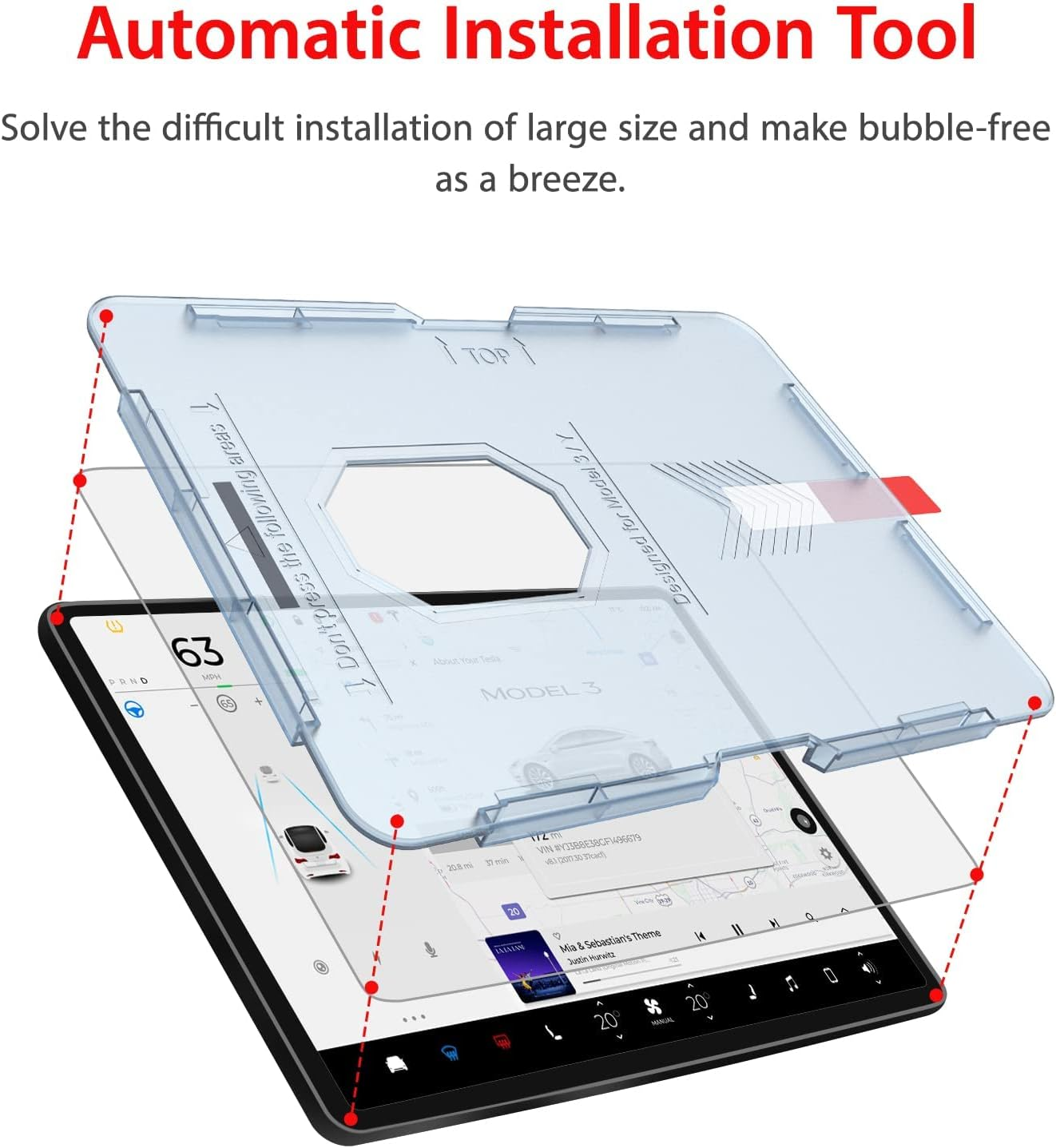 Ixtra Glass Screen Protector for Tesla Model 3 (2017-2023) / Tesla Model Y (2020-2024) Center Control Touch Screen Car Navigation Screen Protector [Anti Glare] [Auto-Alignment] [Tempered Glass]