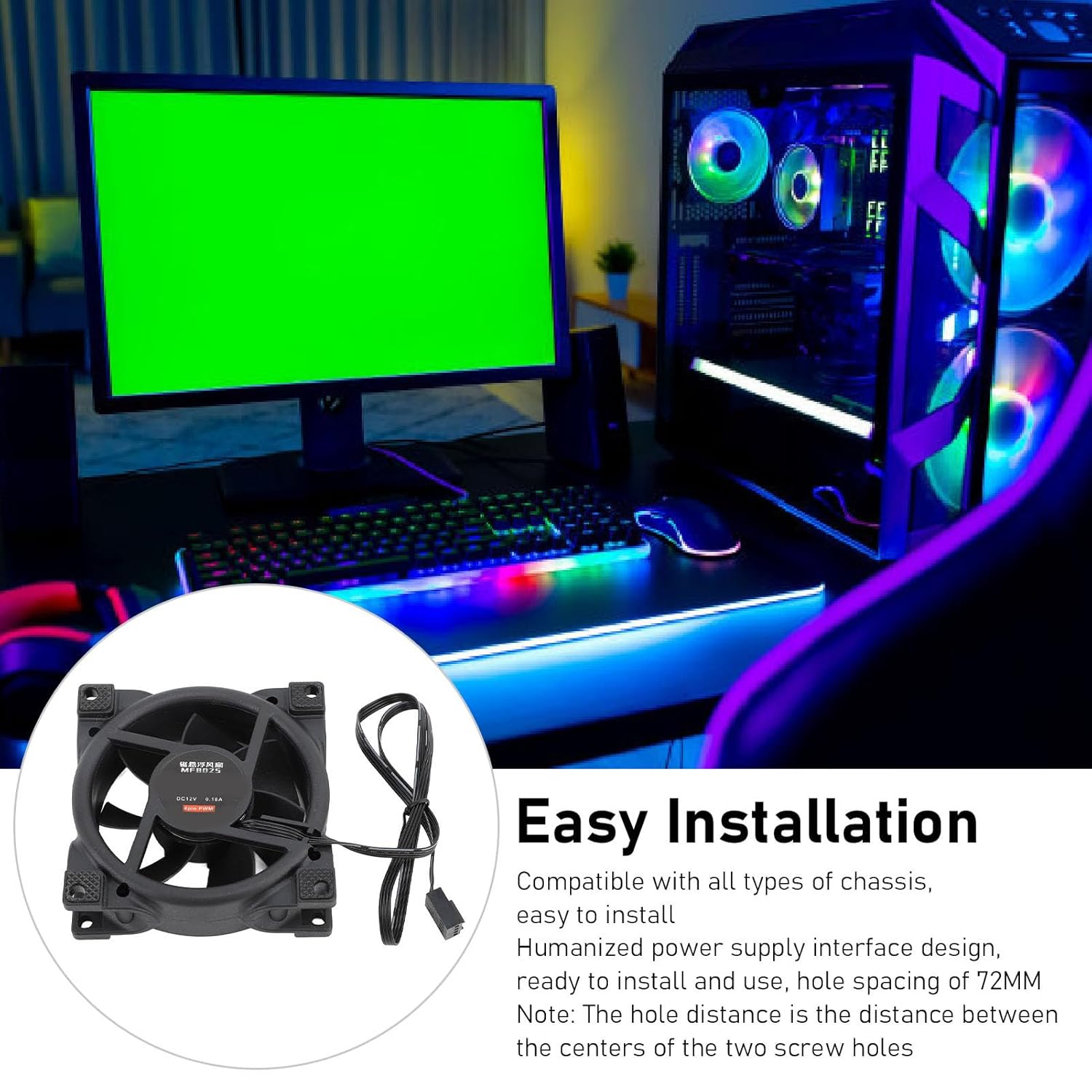 80 Mm PWM PWM Silent MFDB Cases Fans for PC Cooling Fans, Intelligent Temperature Control for Work and Games Can Be Used (Black) - Black image number 6