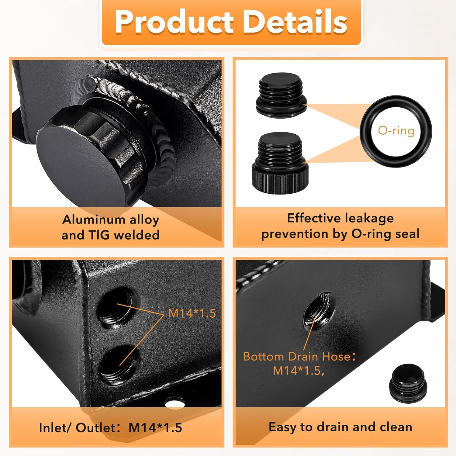 Krimocy 1L Coolant Overflow Tank, Aluminum Radiator Tank, Reservoir Expansion Tank Universal Black image number 2