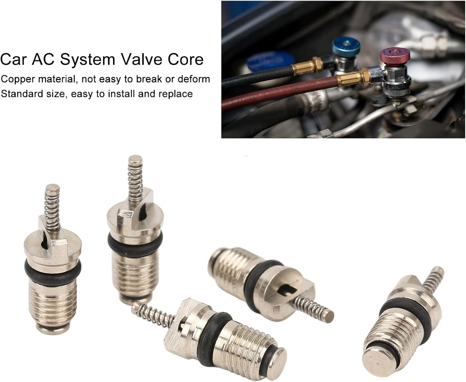 50Pcs Car Air Conditioning Valve Core,R134 Automotive AC Valve Refrigeration Valve Cores Replacement Aluminium Alloy Copper for Most Automotive RV Air Conditioning Tire Remover image number 3