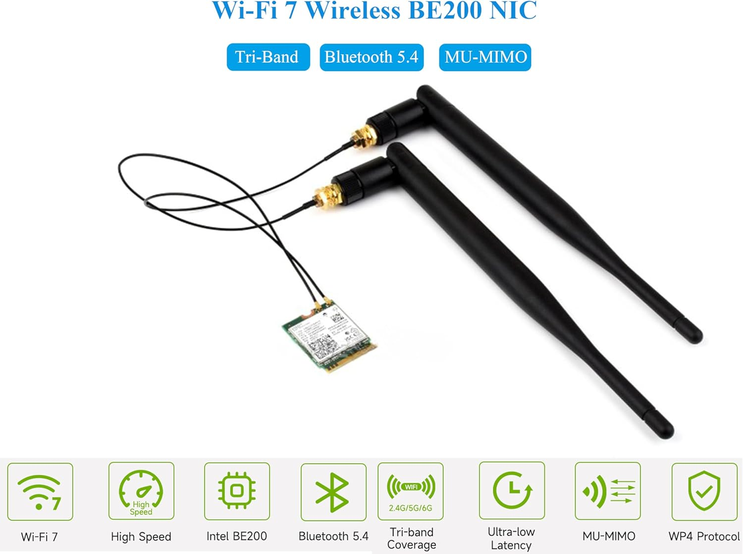 Wifi 7 Wireless Card Wireless BE200 NIC Gigabit Tri-Band Wi-Fi 7 2.4G/5G/6Ghz 5800Mbps M.2/NGFF, IEEE 802.11A/B/G/N/Ac/Be/Ax Standard, Bluetooth 5.4, Support Linux, Windows 10/11, Etc. image number 4