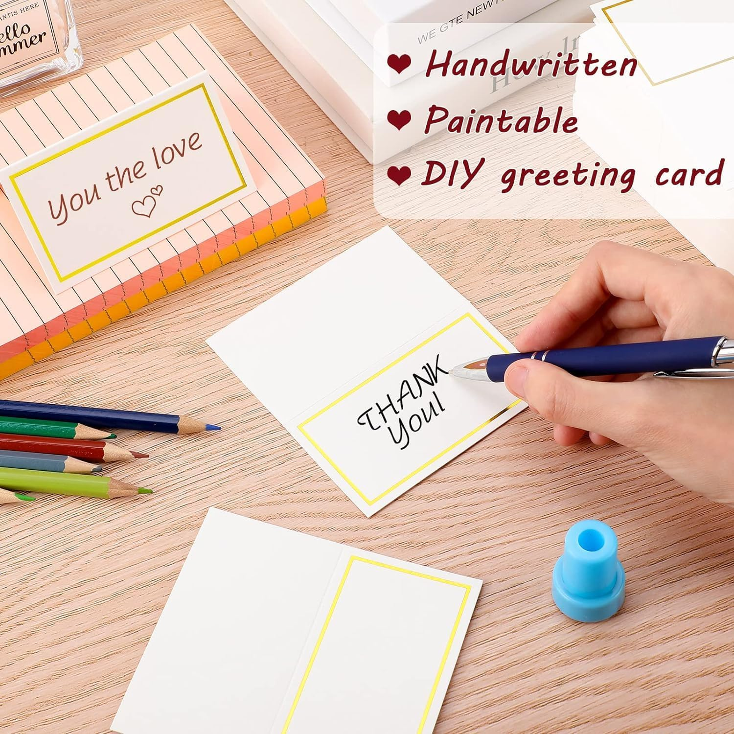 100 Pcs Place Cards with Gold Foil Border, Scored for Easy Folding, Place Cards for Table Setting, Food Tent Labels，Reception Event Celebration Event image number 5