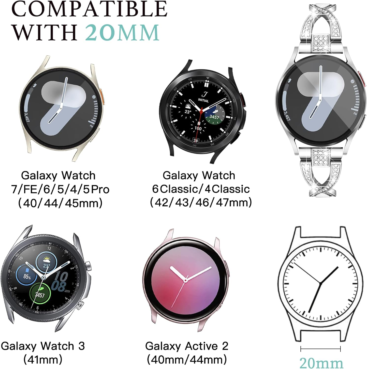 Ocaer Compatible with Samsung Galaxy Watch 7/FE/6/5/4 40Mm 44Mm, Galaxy Watch 6 Classic 43Mm 47Mm, Slim Bling Metal Samsung Watch Band for 20Mm Samsung Galaxy Watch 5 Pro /4 Classic, for Women Girls - Gold image number 3