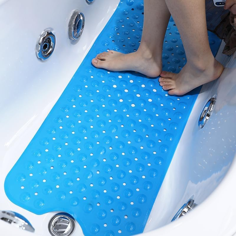 Non-Slip Bathtub Mat, Bath Shower Mat for Bathroom, Anti-Bacterial, Machine-Washable,Superior Grip&Drainage Suction Cup Floor Mat(40&times;100Cm,White) ﻿