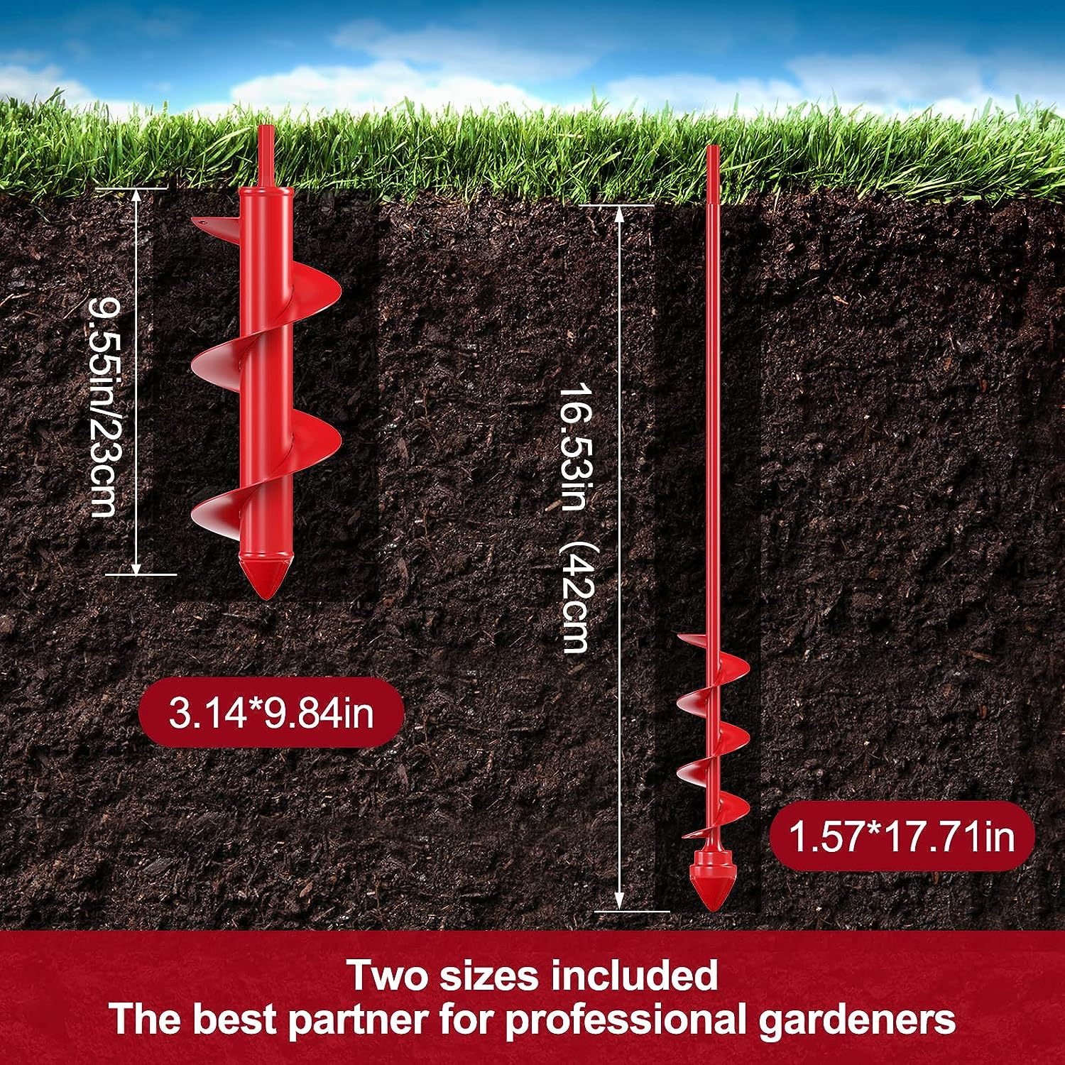 Fixm Auger Drill Bit for Planting Garden Auger Spiral Drill Bulb Digger Planter Tool for Sand/Wet/Dry Soil, 3.14 * 9.84 Inches and 1.57 * 17.71 Inches image number 6