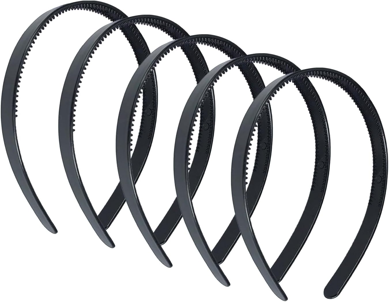 Hzqzaoan 5Pieces Plastic Thin Skinny Headbands，Plastic Headbands with Double Row Teeth, 12.5Cm, Black - Classic Black Headband and Versatile Hairband for Women and Girls Daily Use