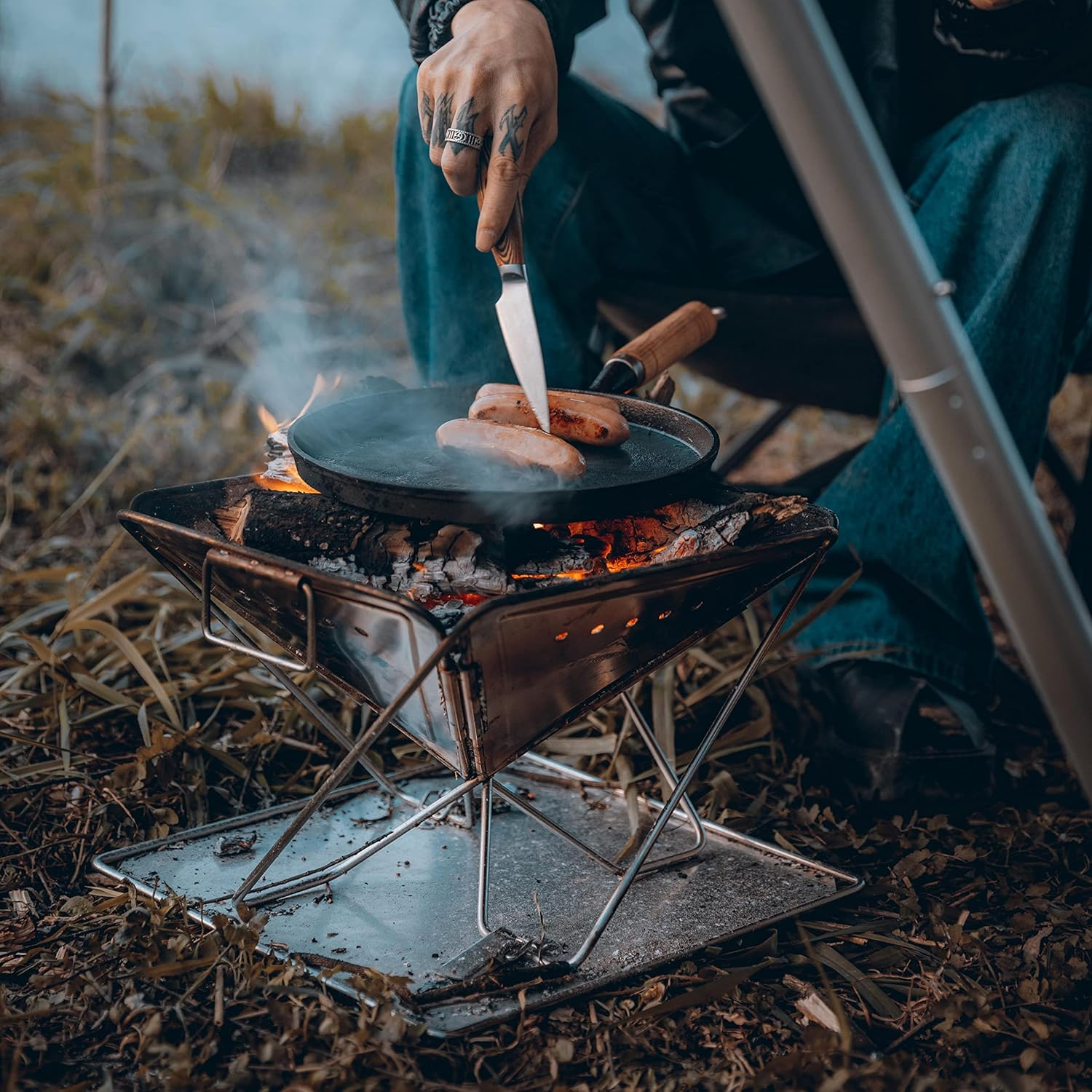 CAMPINGMOON Portable Camping Fire Pit BBQ Grill Outdoor Fireplaces Stainless Steel Large Size MT-045 image number 3