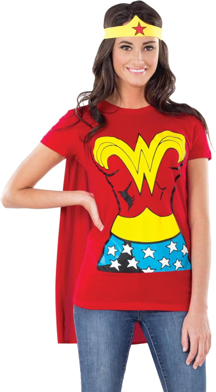 Rubie'S DC Comics Wonder Woman T-Shirt with Cape and Headband, Red, Large Costume image number 2