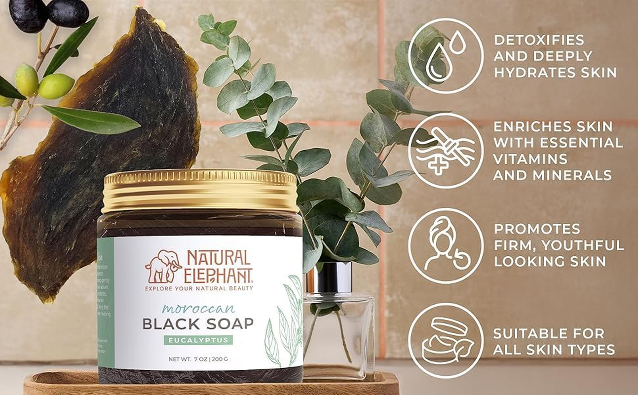 Natural Elephant Moroccan Black Soap with Eucalyptus Essential Oil 200G (210Ml) image number 2