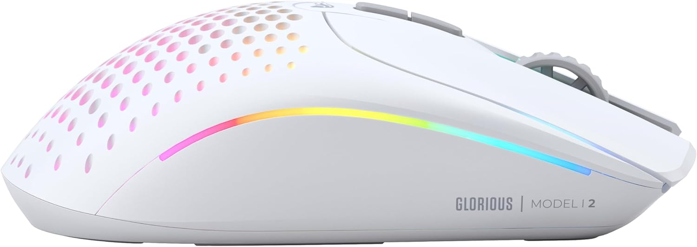 Glorious Gaming Model I 2 Wireless Gaming Mouse - Hybrid 2.4Ghz & Bluetooth, 75G Superlight, 9 Buttons (2 Swappable), RGB, PTFE Feet, MMO/MOBA/FPS, Long Battery Life, Side Thumb Rest - White image number 3