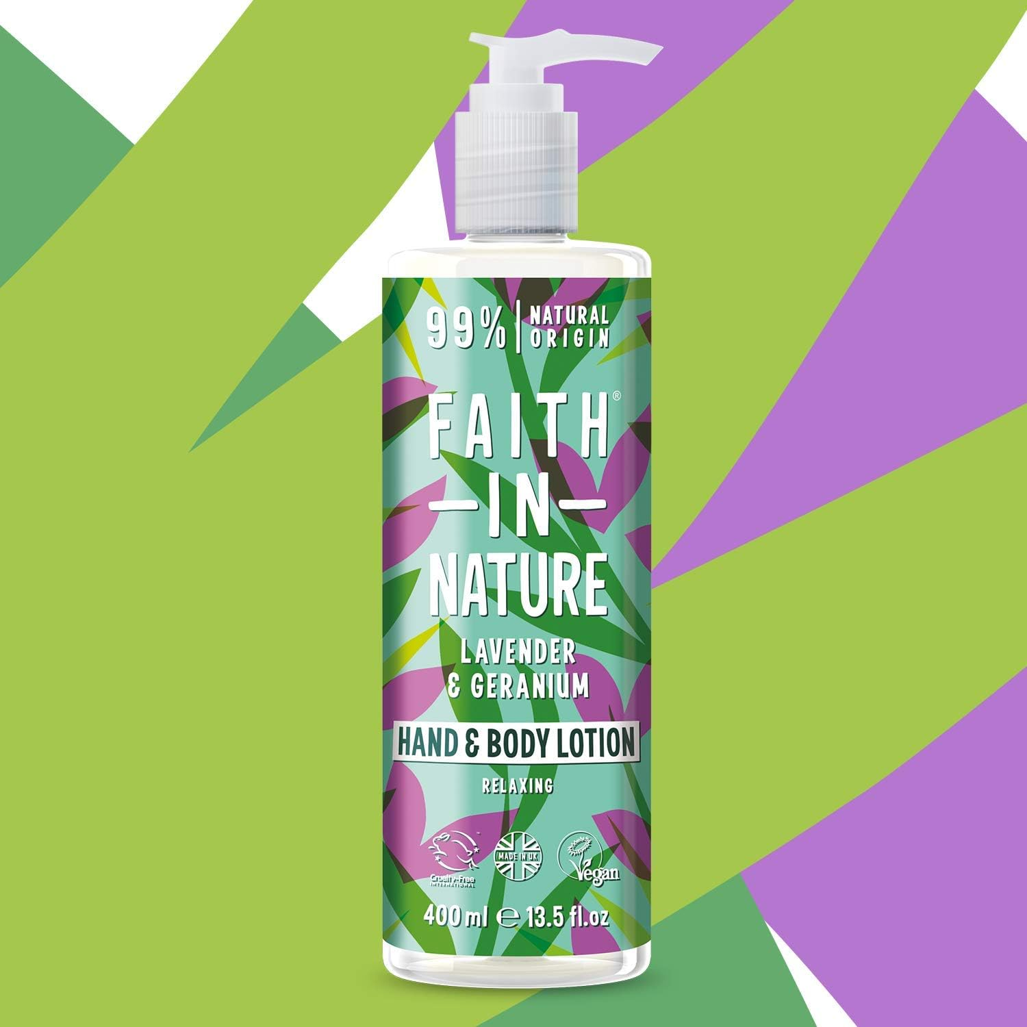 Faith in Nature Natural Lavender and Geranium Hand and Body Lotion, Relaxing, Vegan and Cruelty Free, No SLS or Parabens, 400Ml image number 4