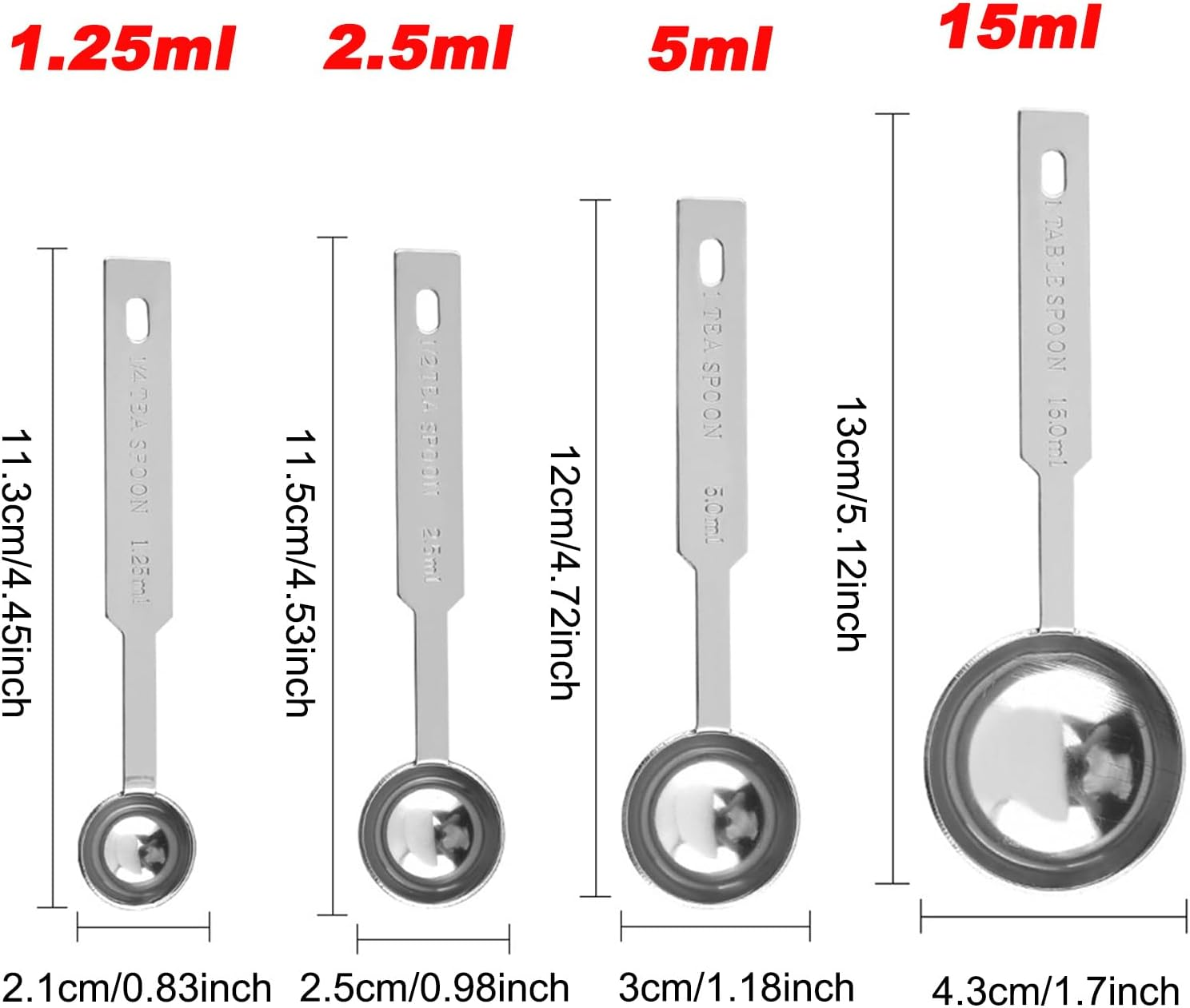 FOSDICK Set of 4 Measuring Spoons, Stainless Steel Coffee Spoons, Measuring Spoons with Scale, Coffee Measuring Spoons with 9 Cm Handle, Coffee Dosing Spoon, Coffee Solder Set for Coffee Beans, Coffee image number 4