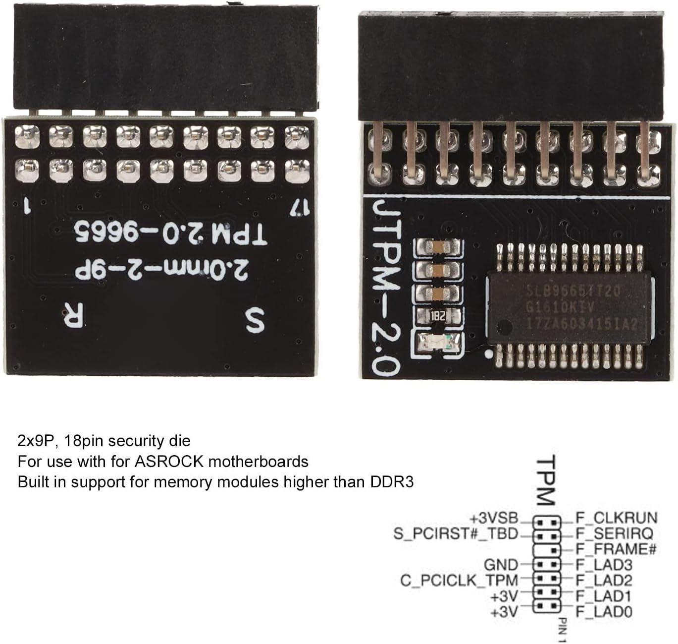 TPM2.0 Module,Secure Storage 18 Pin TPM2.0 Encryption Security Module,Reserved Memory TPM Remote Card,For Motherboards image number 4