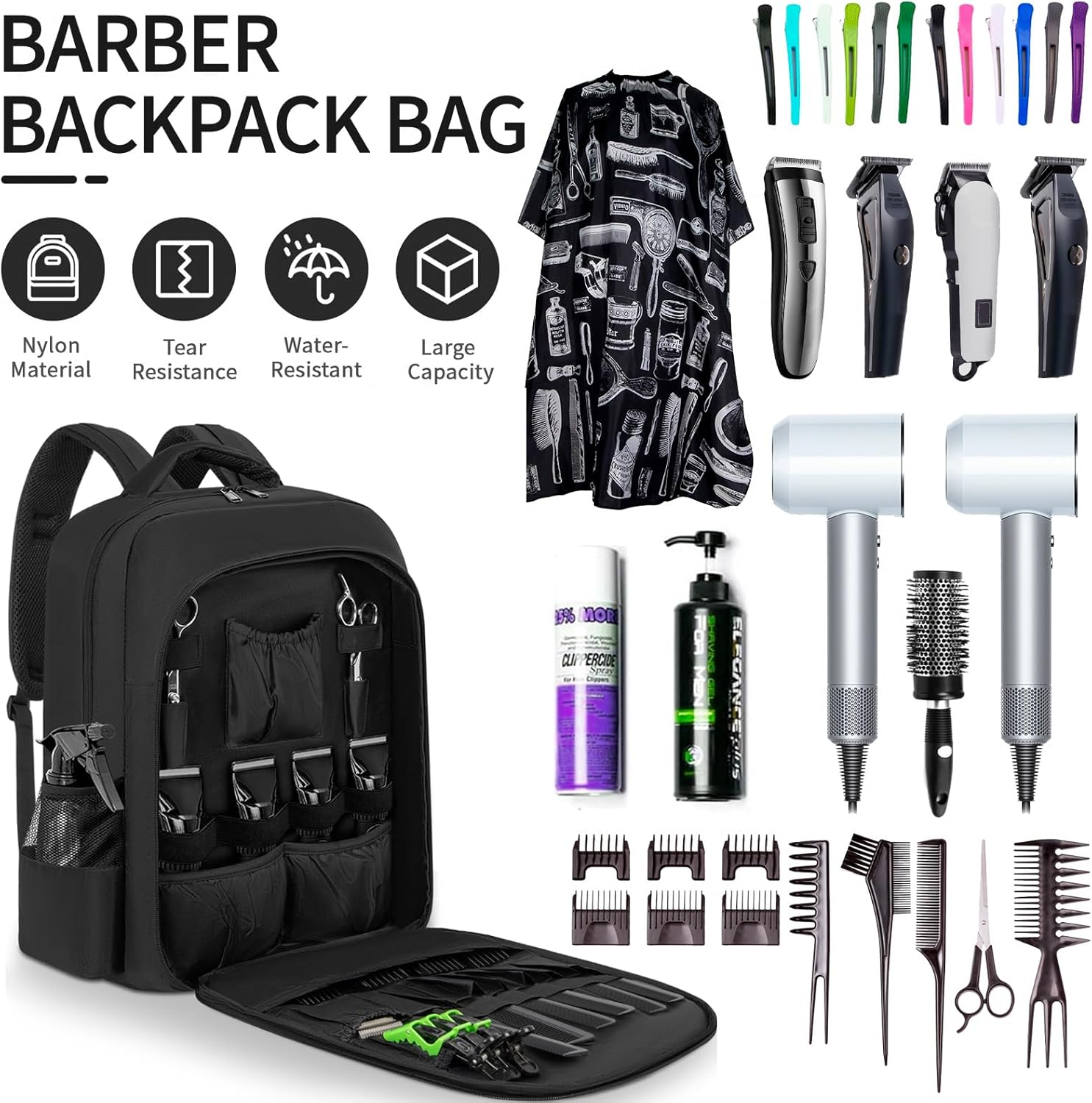 TORIBIO Barber Supplies Bag Backpack for Clippers and Supplies,Portable Barber Clipper Bags for Men,Large Hairstylist Travel Bag for Barber Tools image number 1
